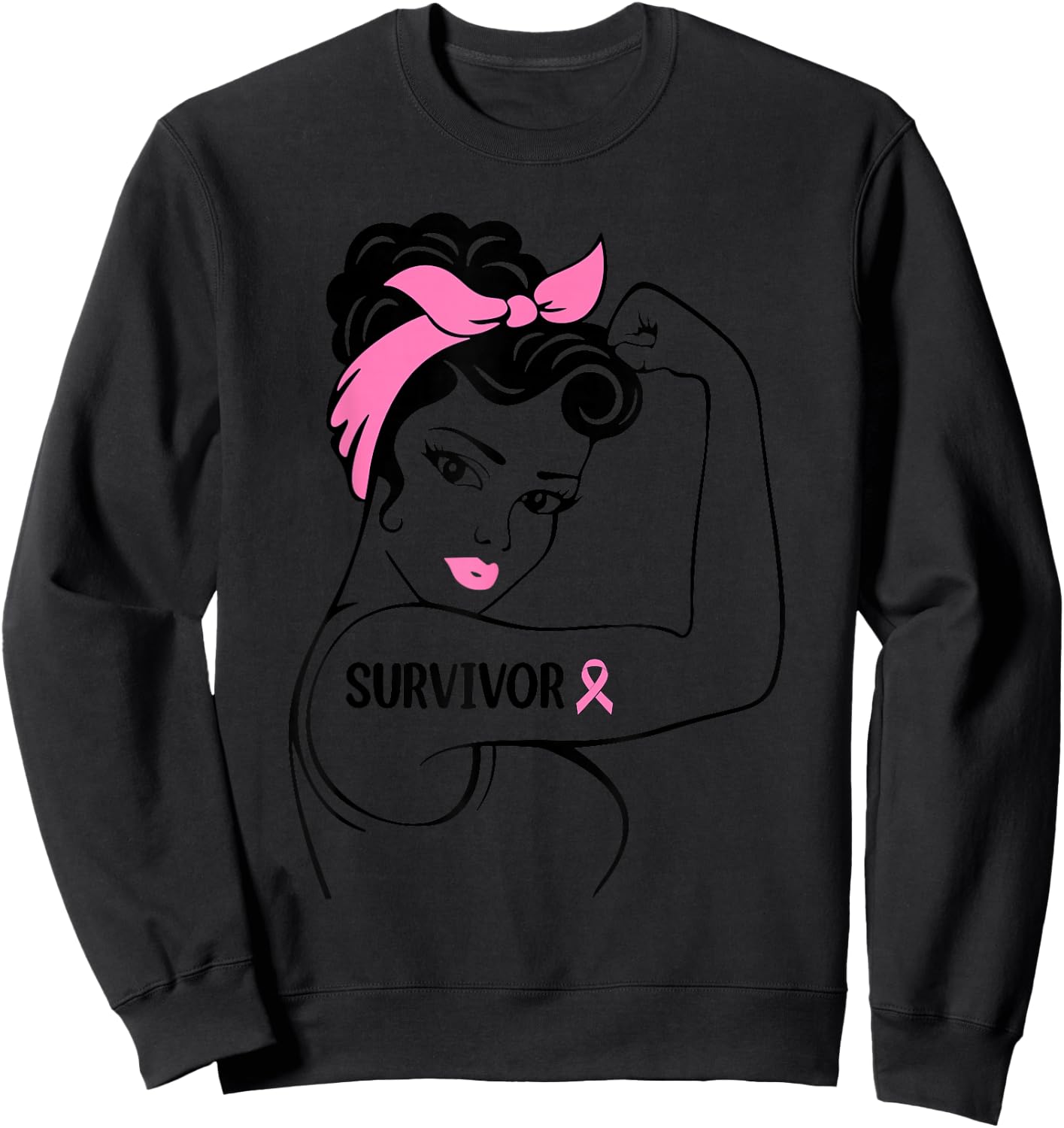 Breast Cancer Survivor Rosie Riveter Pink Awareness Women Sweatshirt - Sweatshirt | Black