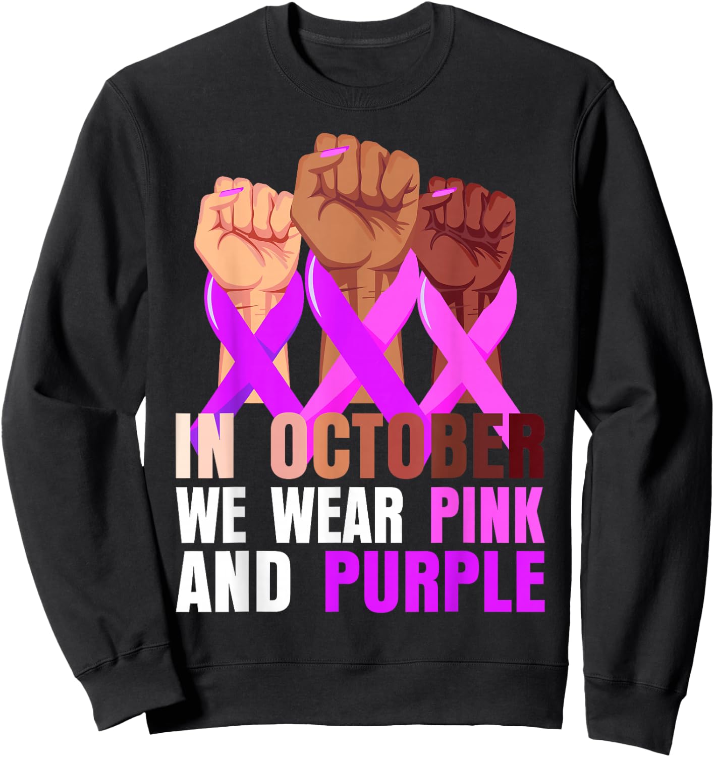 Breast Cancer Pink Domestic Violence Purple Awareness Month Sweatshirt - Sweatshirt | Black