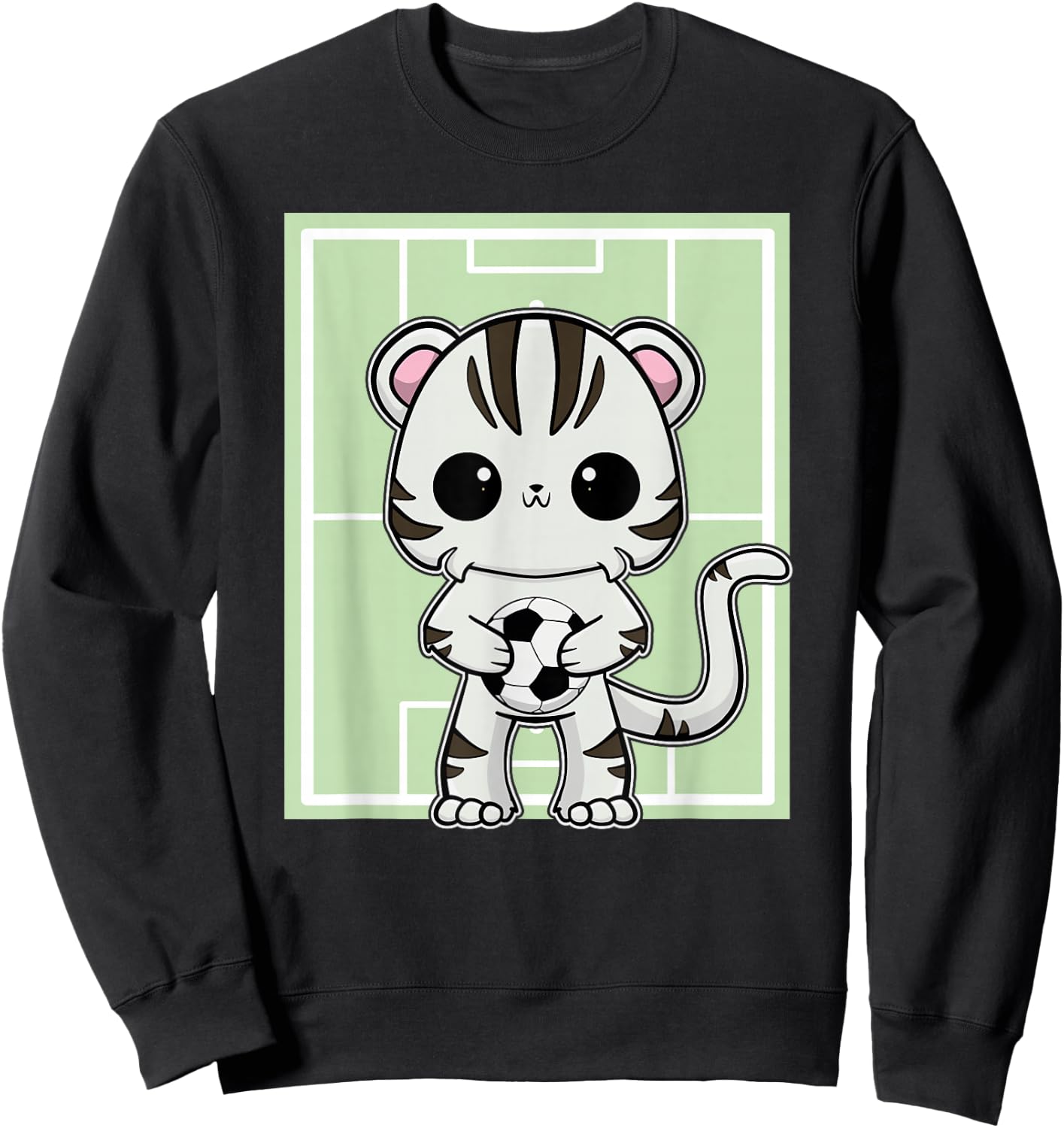 White Tiger Anime Cat Soccer Player Sweatshirt - Sweatshirt | Black