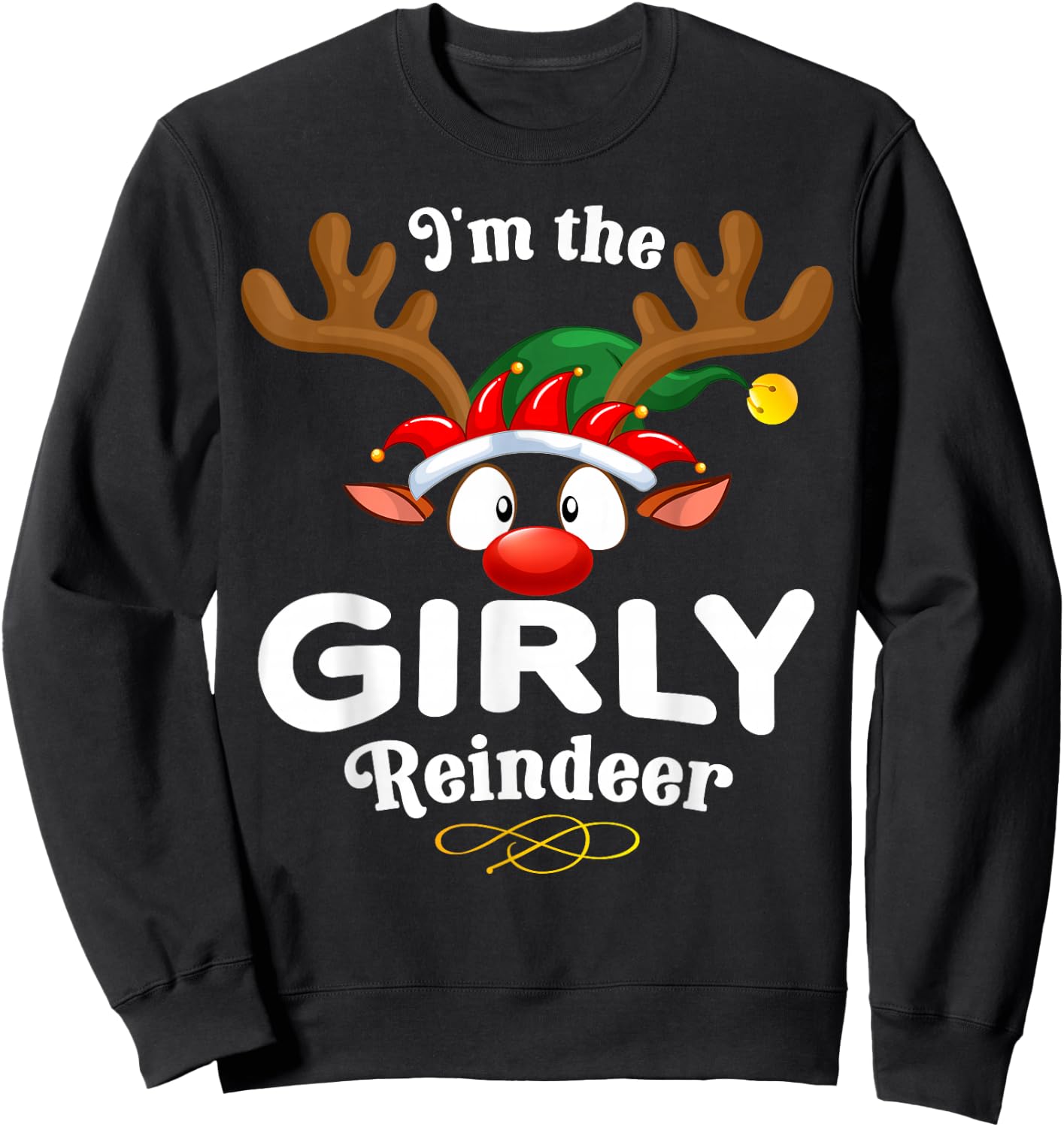 Christmas PJS Girly XMas Reindeer Matching Sweatshirt - Sweatshirt | Black