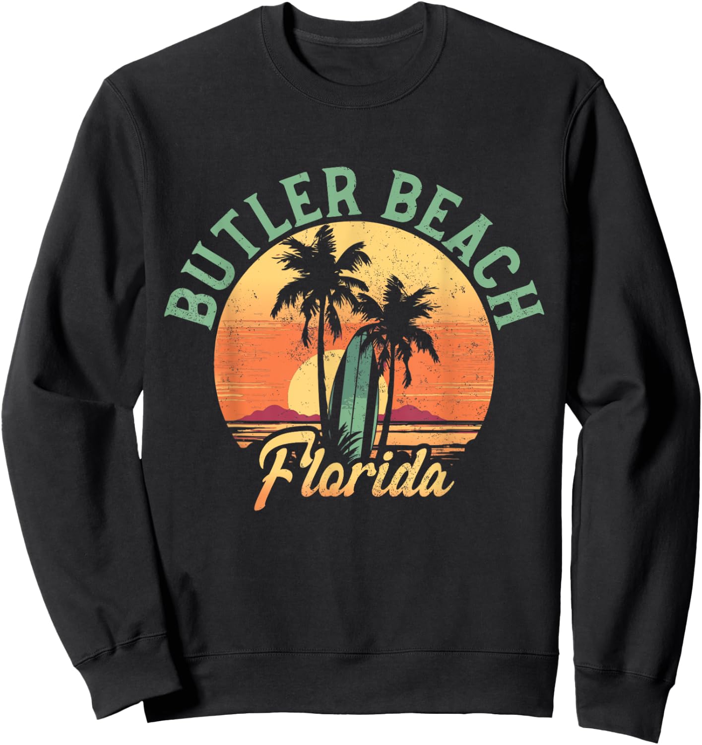 Butler Beach Florida Retro Surfer Vintage Beach Sweatshirt - Sweatshirt | Black