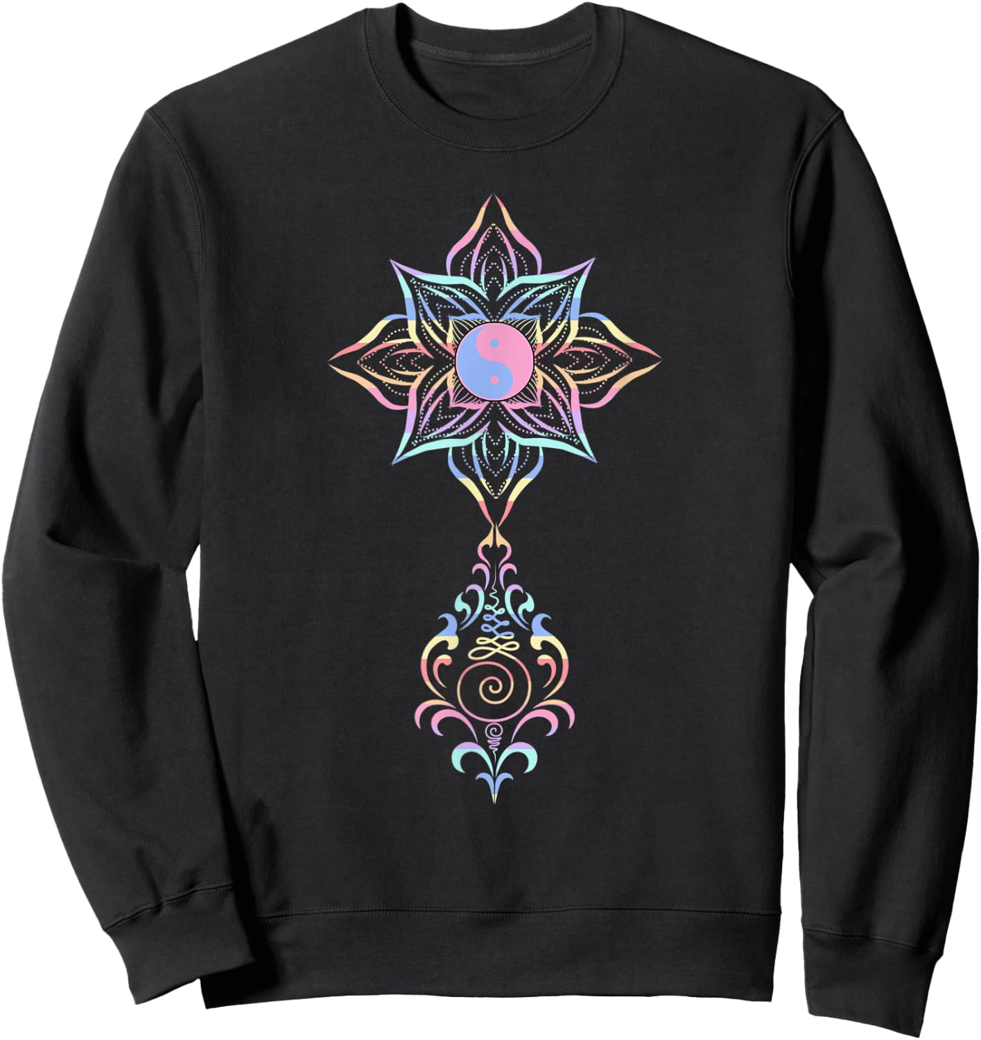 Unalome Lotus Flower Yin Yang Buddhism Hindu Symbol Women Sweatshirt - Sweatshirt | Black