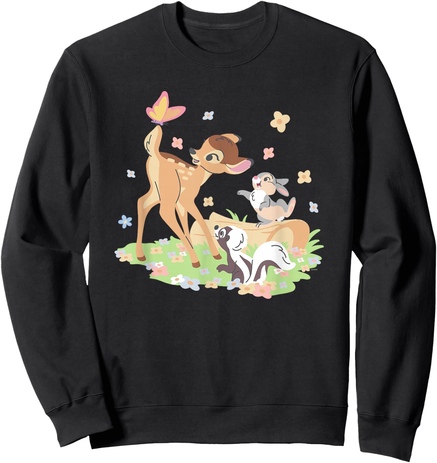 Disney Bambi Thumper & Flower Pastel Spring Easter Butterfly Sweatshirt - Sweatshirt | Black