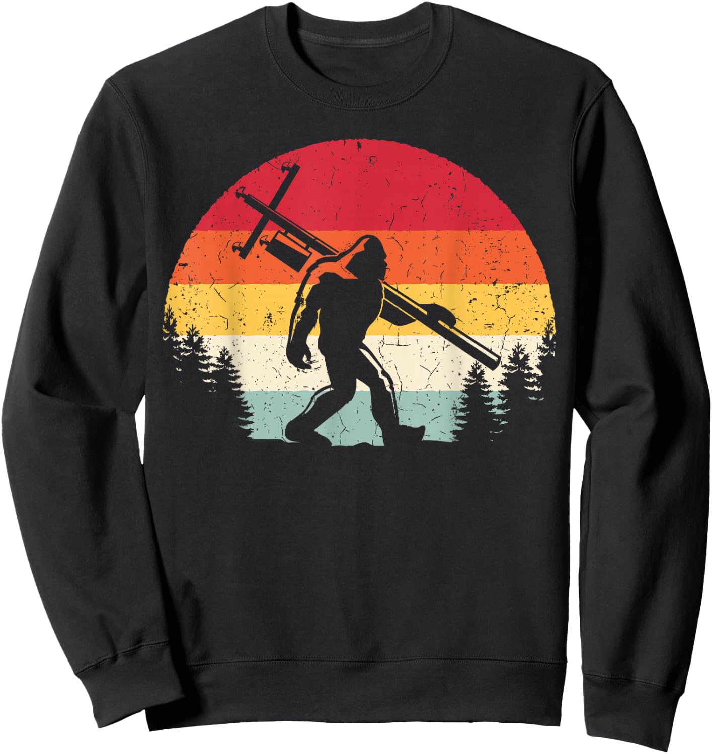 Bigfoot Lineman Power Electrician Funny Sasquatch Lineworker Sweatshirt - Sweatshirt | Black