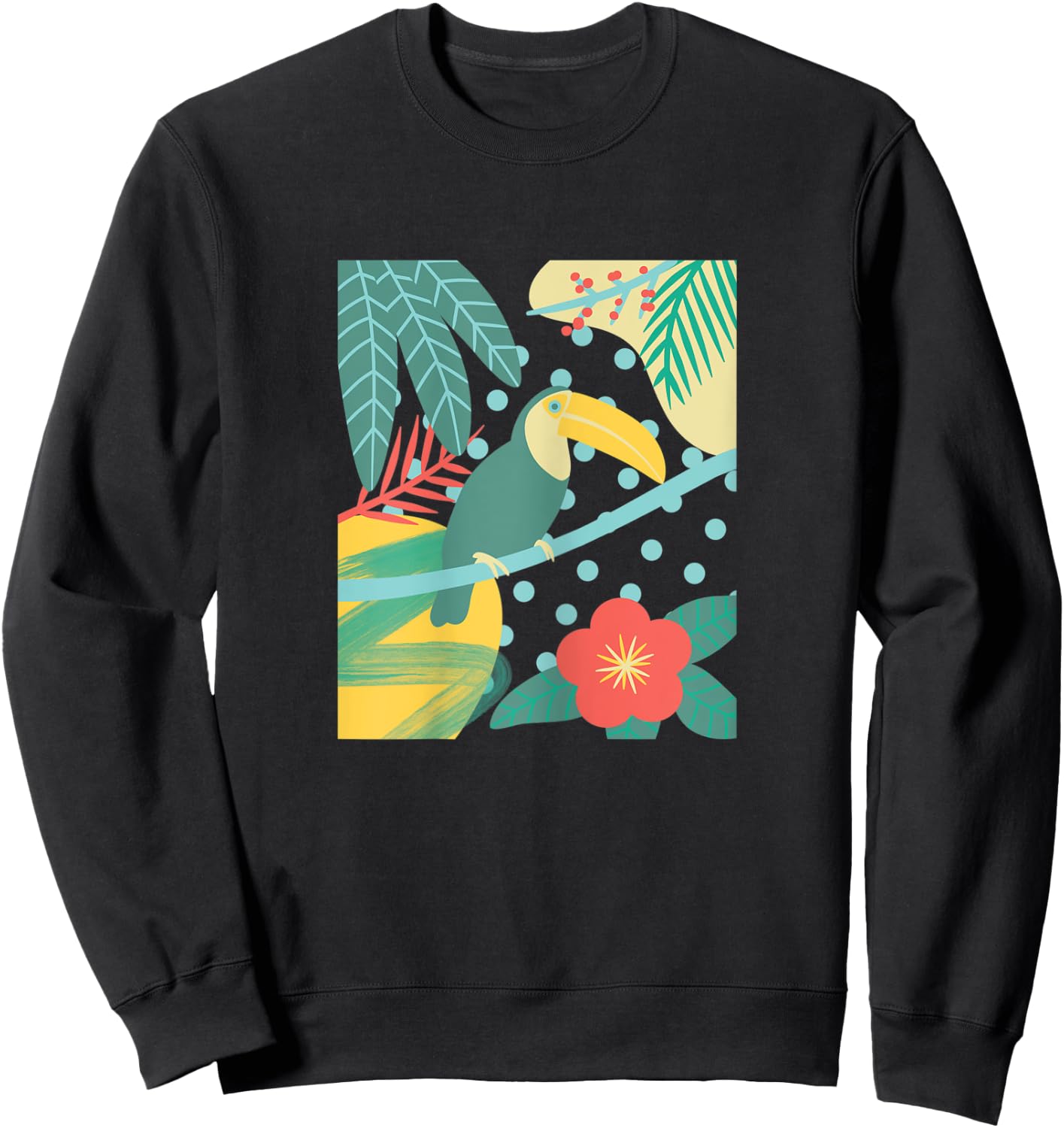 Toucan Bird Tropical Cute Palm Leaf Flower Beach Summer Kids Sweatshirt - Sweatshirt | Black