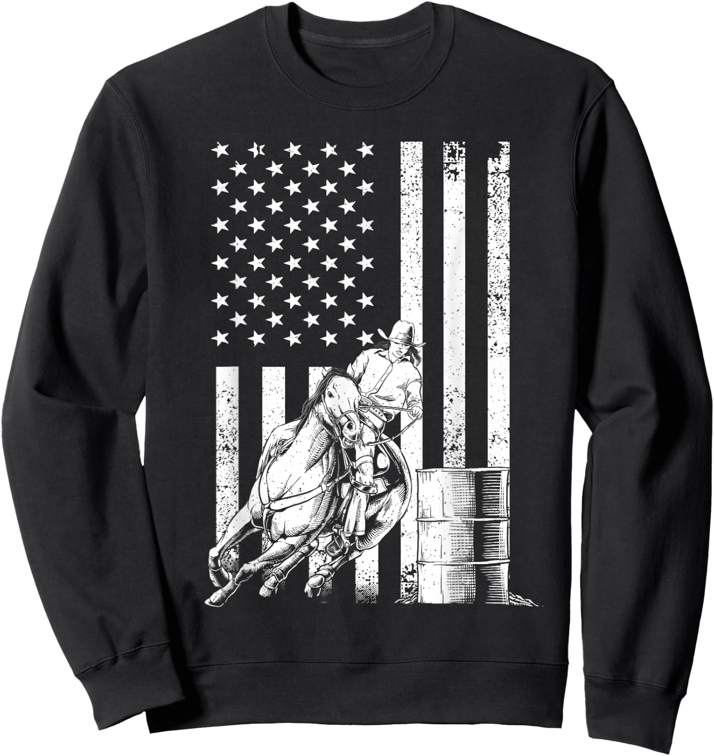 Funny Barrel Racing Design Women US Flag Rodeo Lover Sweatshirt - Sweatshirt | Black