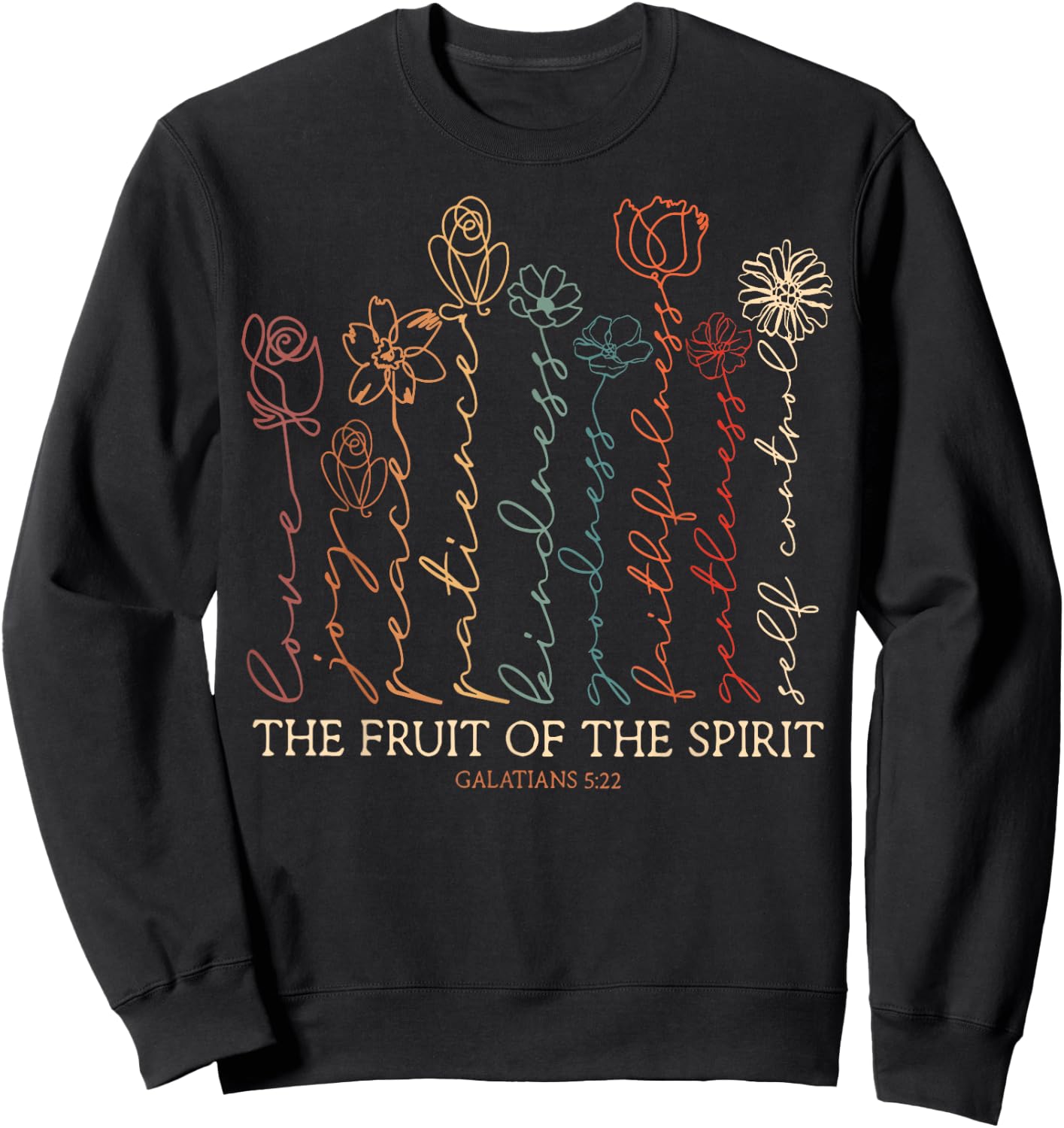 Fruits Of The Spirit Galatians 5-22 Christian Flower Sweatshirt - Sweatshirt | Black