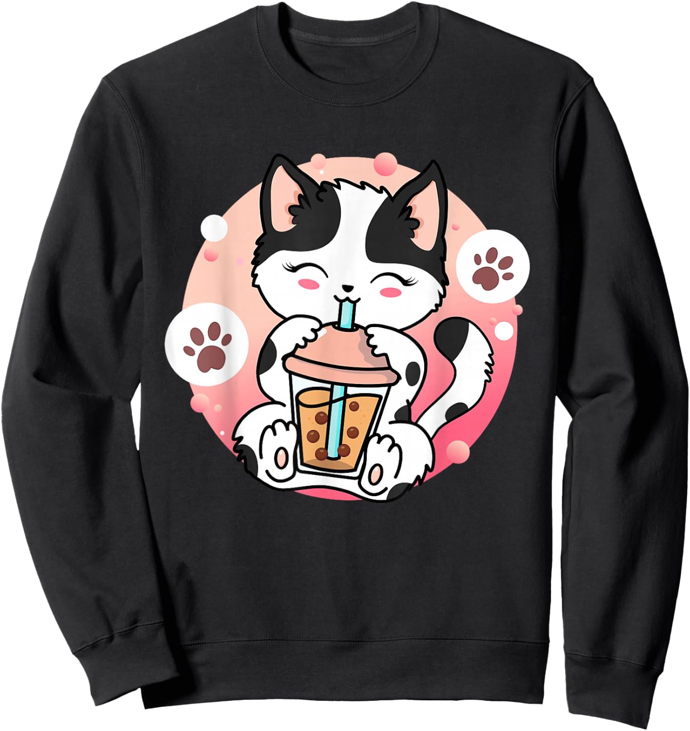 Cat Boba Tea Anime Kawaii Neko Bubble Tea Teen Girl Boba Cat Sweatshirt - Sweatshirt | Black