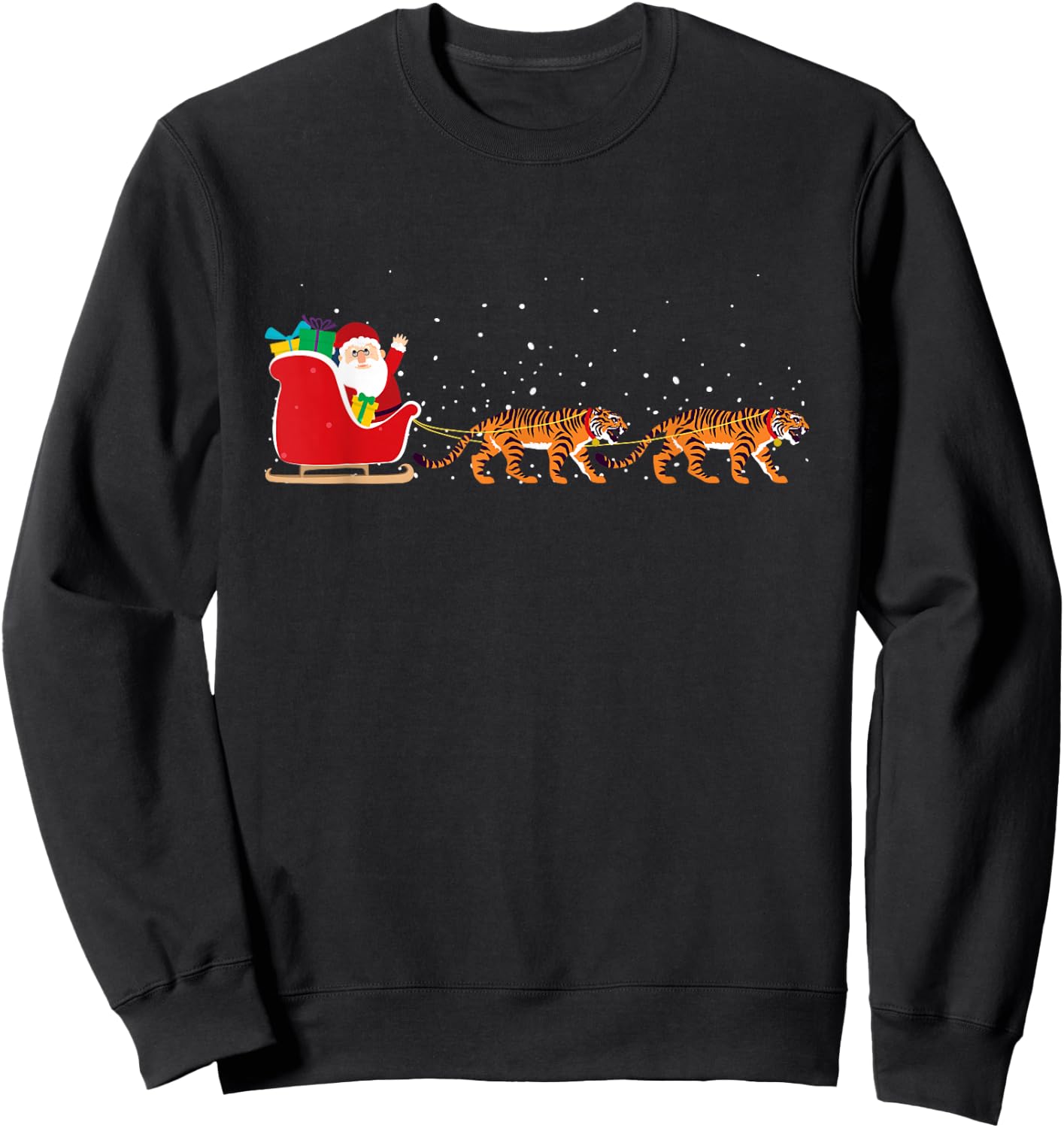 Tiger Santa Christmas Sleigh - Funny Tiger Xmas Sweatshirt - Sweatshirt | Black