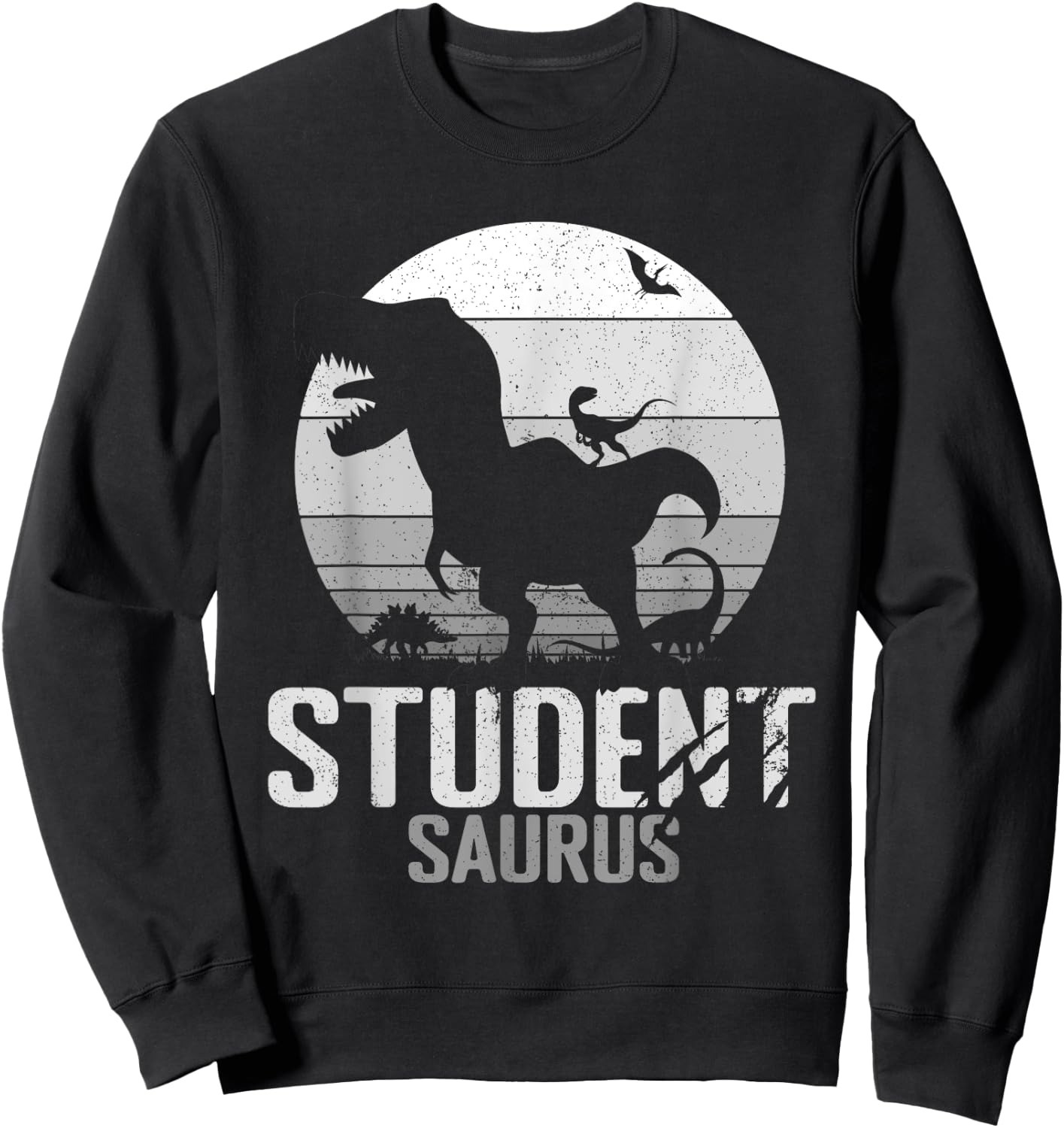 Studentsaurus Dinosaur Student Saurus T Rex Mono Vintage Ret Sweatshirt - Sweatshirt | Black