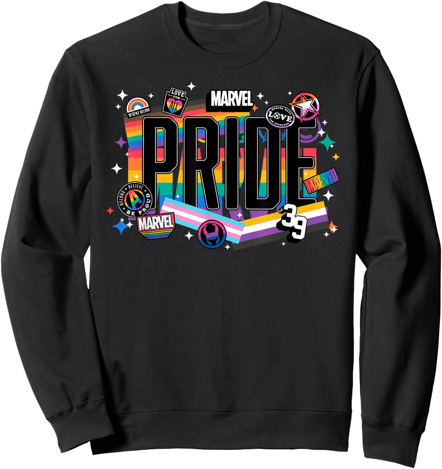 Marvel Pride Rainbow Flags Proud Heroes Stickers Est. ‘39 Sweatshirt - Sweatshirt | Black
