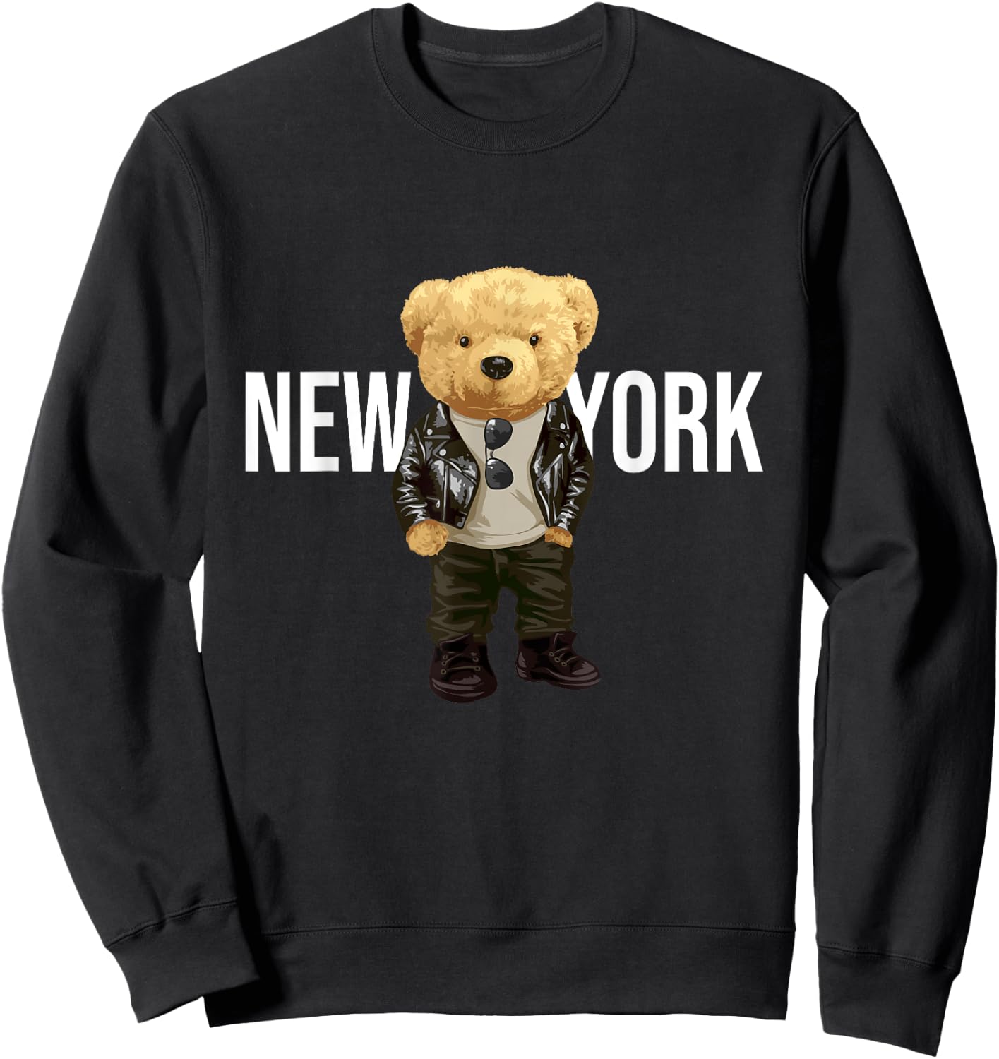Cool Teddy Bear in New York NYC Illustration Graphic Designs Sweatshirt - Sweatshirt | Black