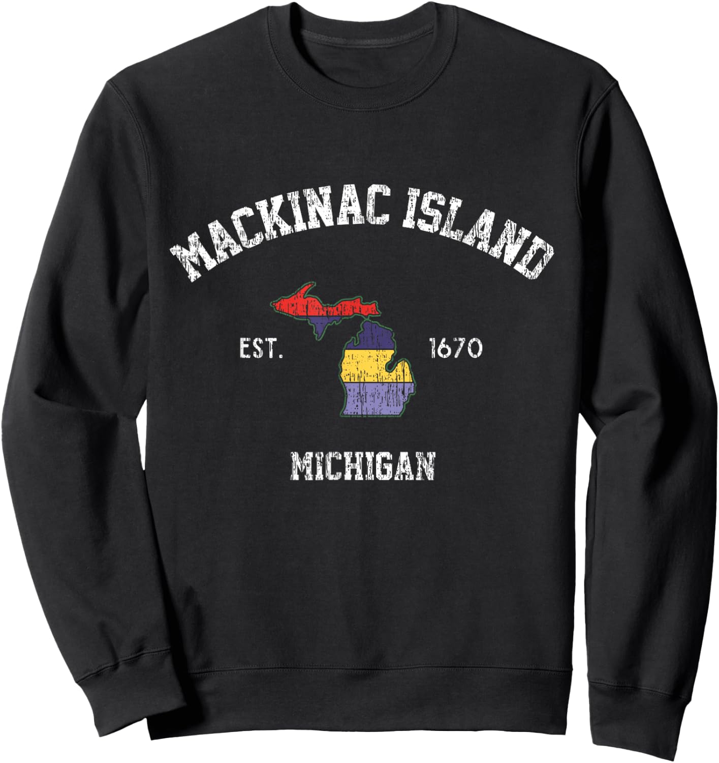 Mackinac Island Michigan Vintage MI State Retro Sports Sweatshirt - Sweatshirt | Black