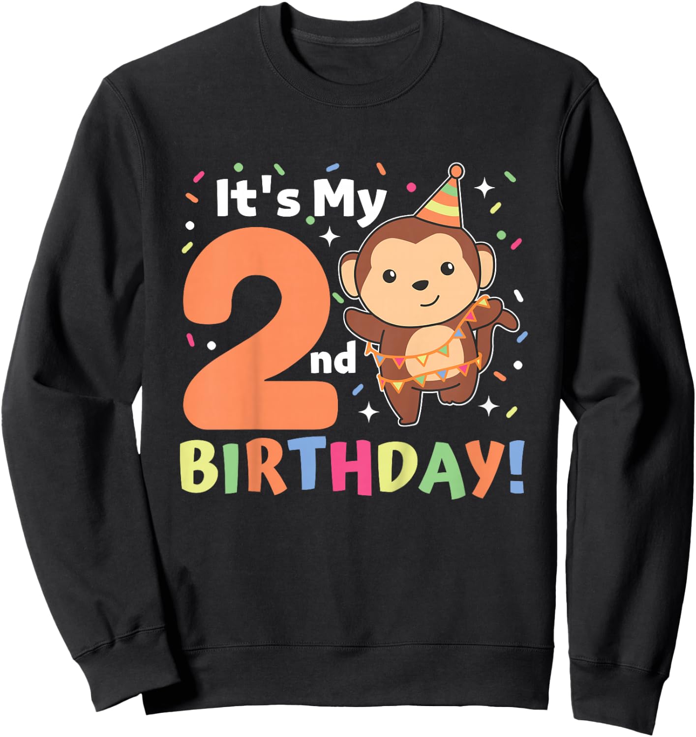 Kids Monkey 2nd Birthday For Kids Two Year Old Monkey Sweatshirt - Sweatshirt | Black