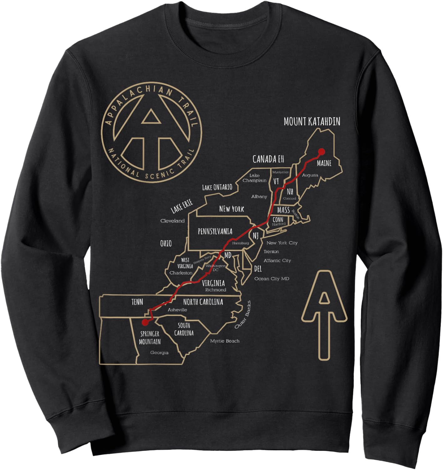 Appalachian Trail Hiking Map, Outdoor Adventure Trailing Sweatshirt - Sweatshirt | Black