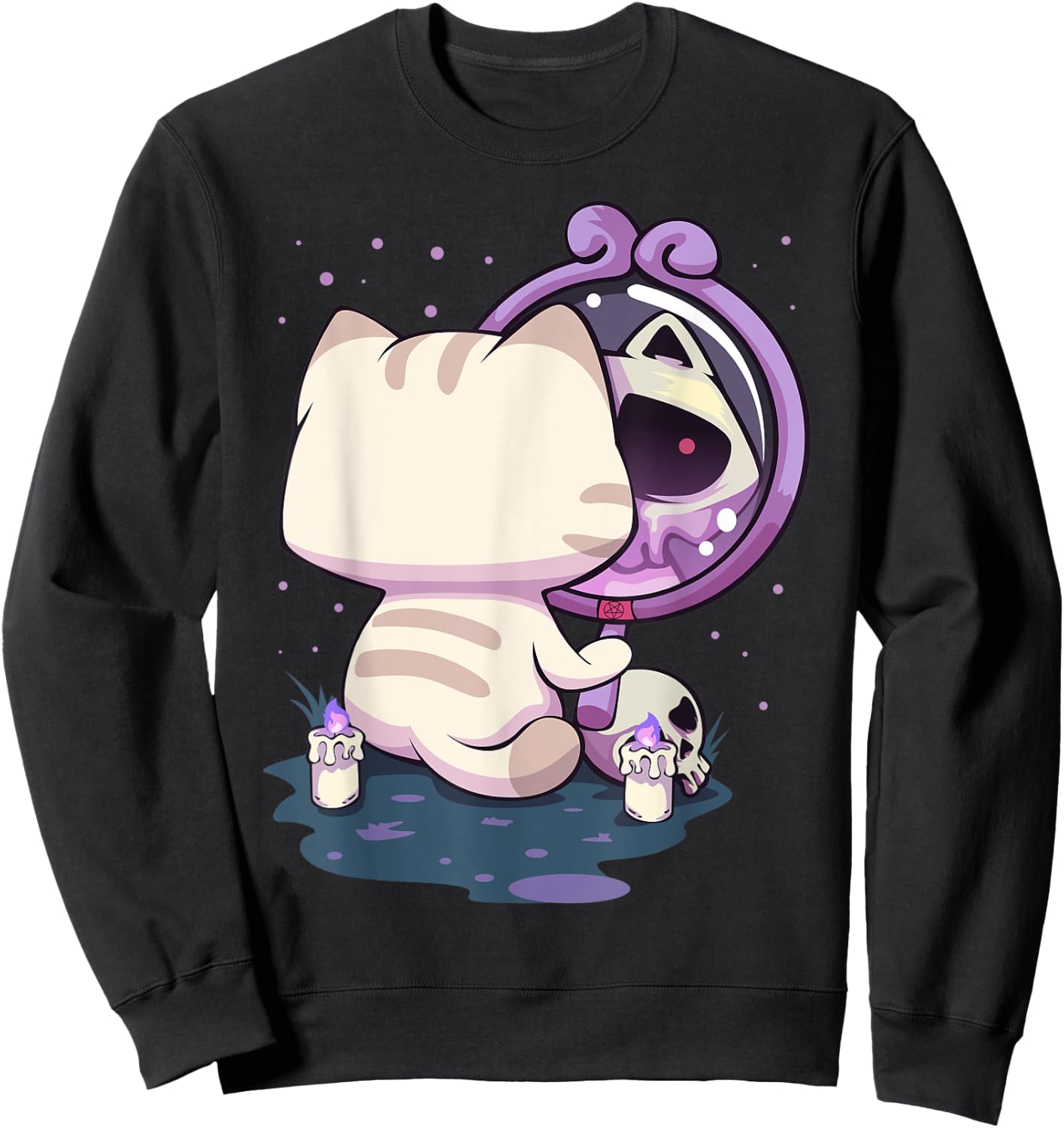 Pastel Goth Kawaii Sad Cat With Mirror Sweatshirt - Sweatshirt | Black
