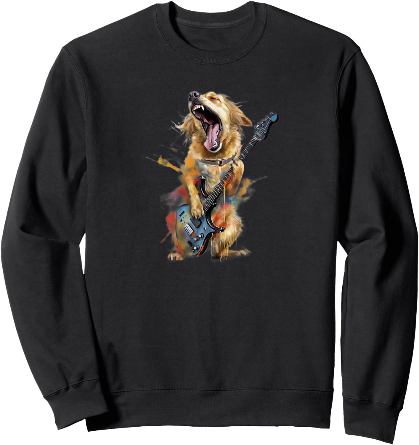 Golden Retriever Dog Playing On Electric Guitar Sweatshirt - Sweatshirt | Black