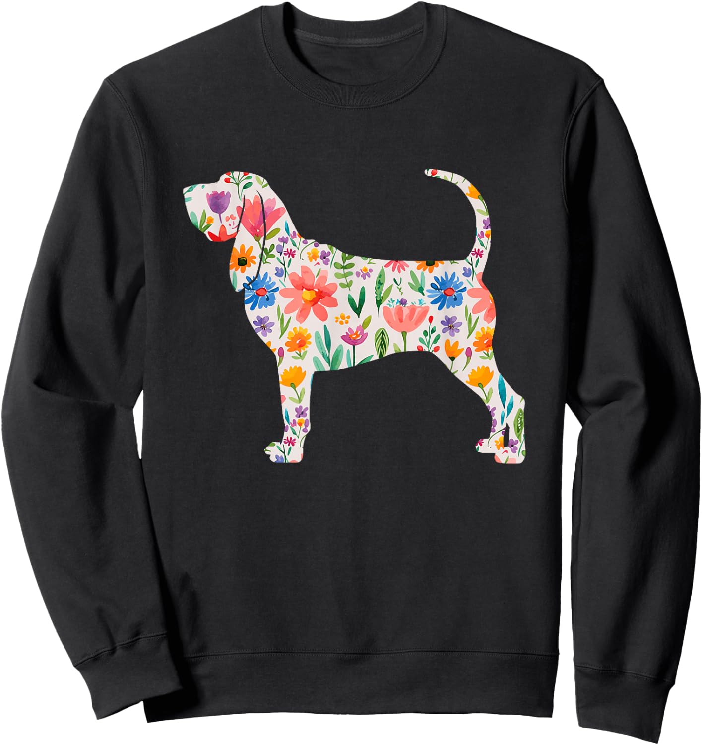 Bloodhound watercolor flowers design Sweatshirt - Sweatshirt | Black