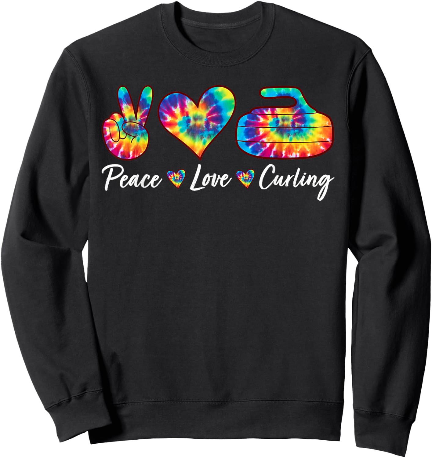 Tie Dye Peace Love Curling Sports Team Game Player Sweatshirt - Sweatshirt | Black