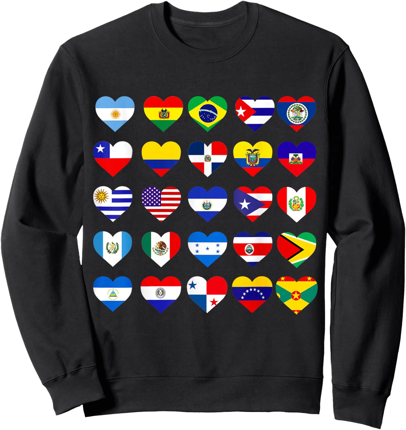 Mes de la Herencia Hispana Camiseta All Latin American Flags Countries Hispanic Latino Pride , Black Sweatshirt - Sweatshirt | Black