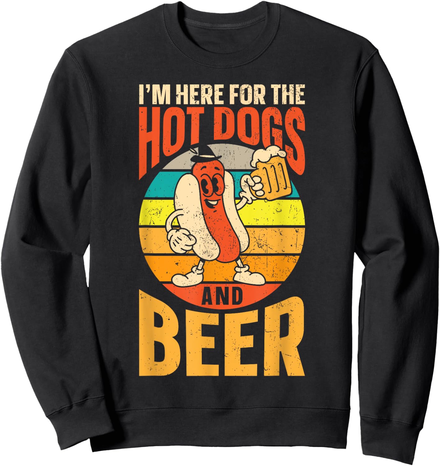 Hot Dog Adult Beer Retro I'm Here For The Hot Dogs And Beer Sweatshirt - Sweatshirt | Black