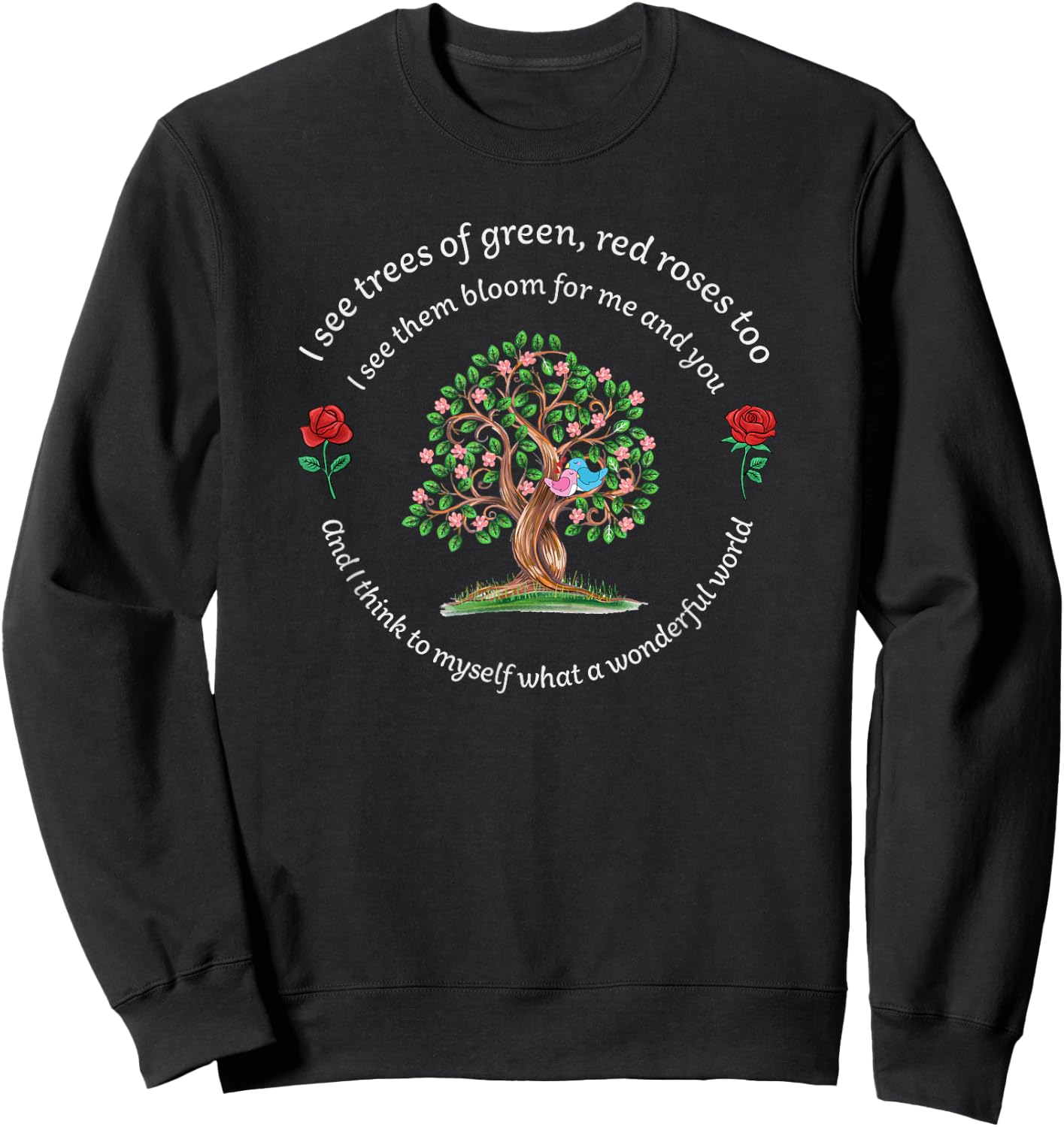 What a Wonderful World - Tree Bloom Birds in Love Sweatshirt - Sweatshirt | Black