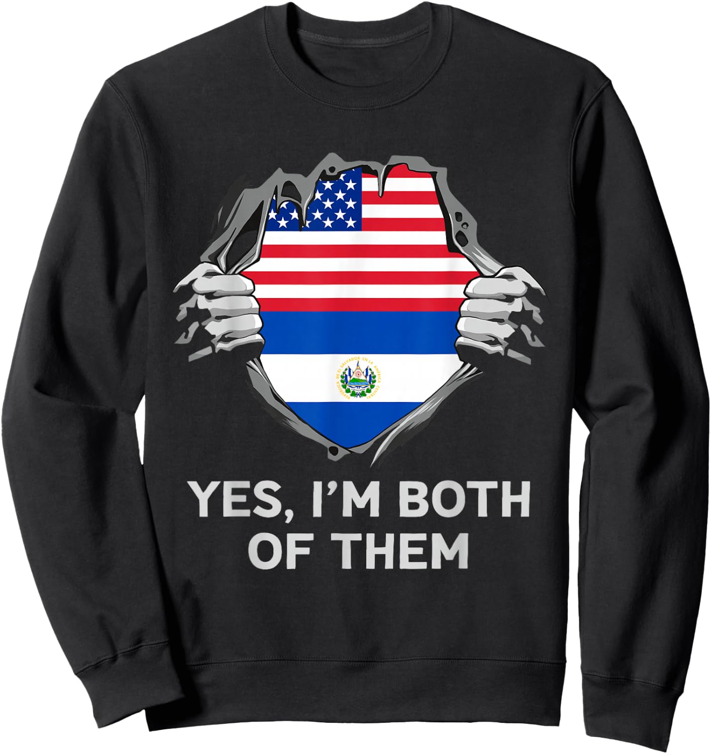 Half American Half Salvadoran USA El Salvador Flag Sweatshirt - Sweatshirt | Black