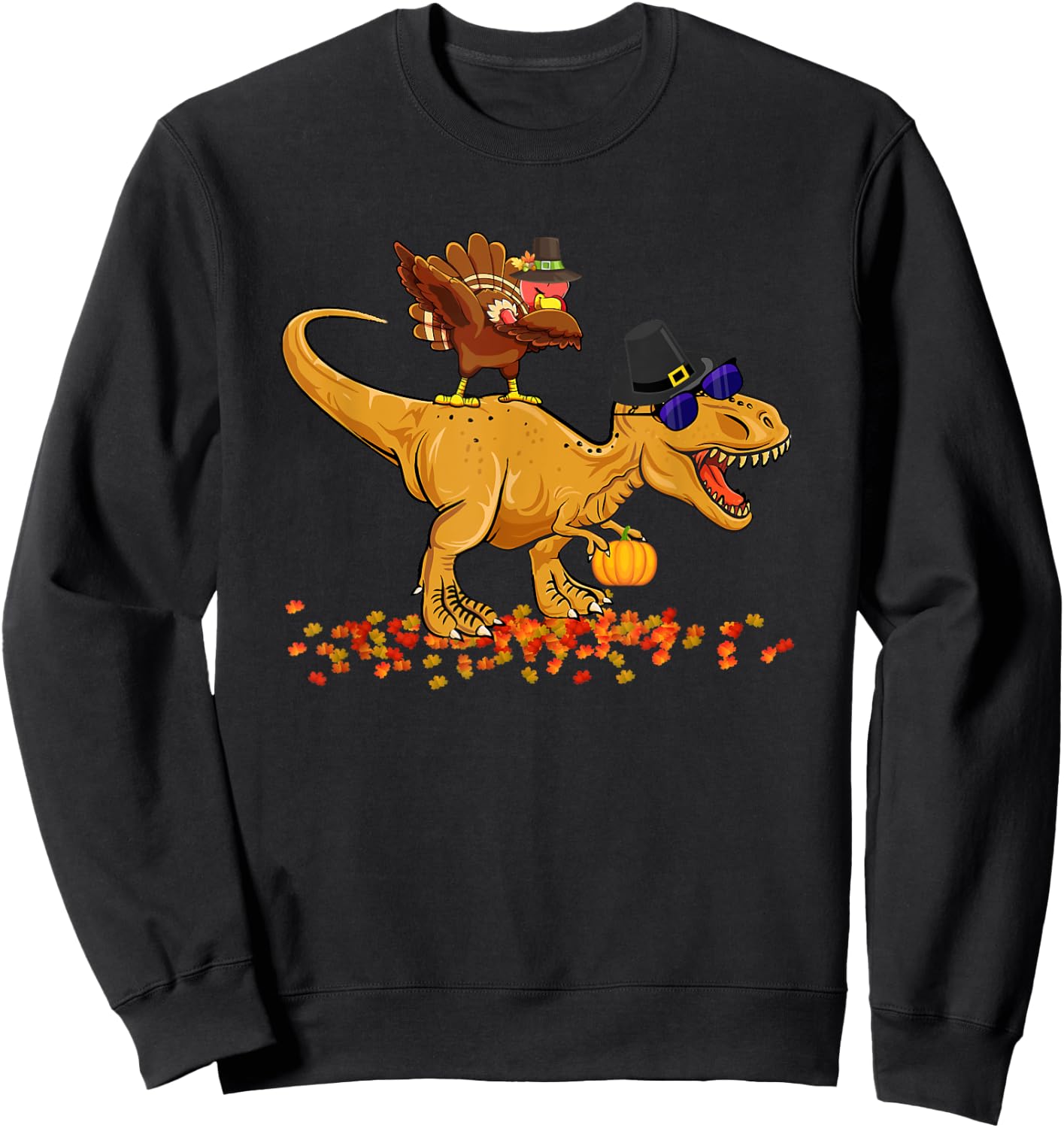 Thanksgiving Dinosaur Dabbing Turkey T-Rex Turkey Saurus Rex Sweatshirt - Sweatshirt | Black