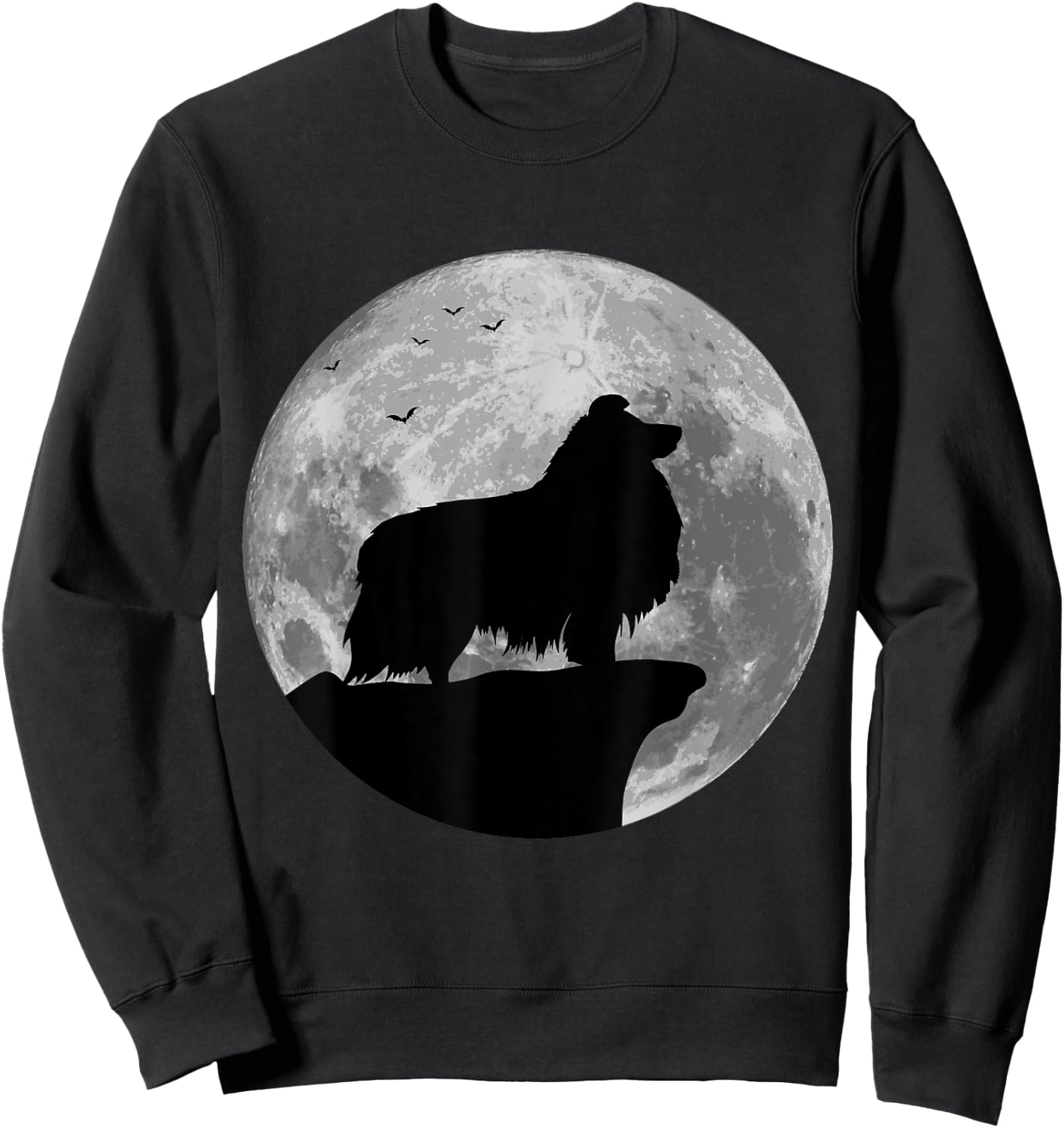 Sheltie Silhouette In The Moon Halloween Costume Sweatshirt - Sweatshirt | Black