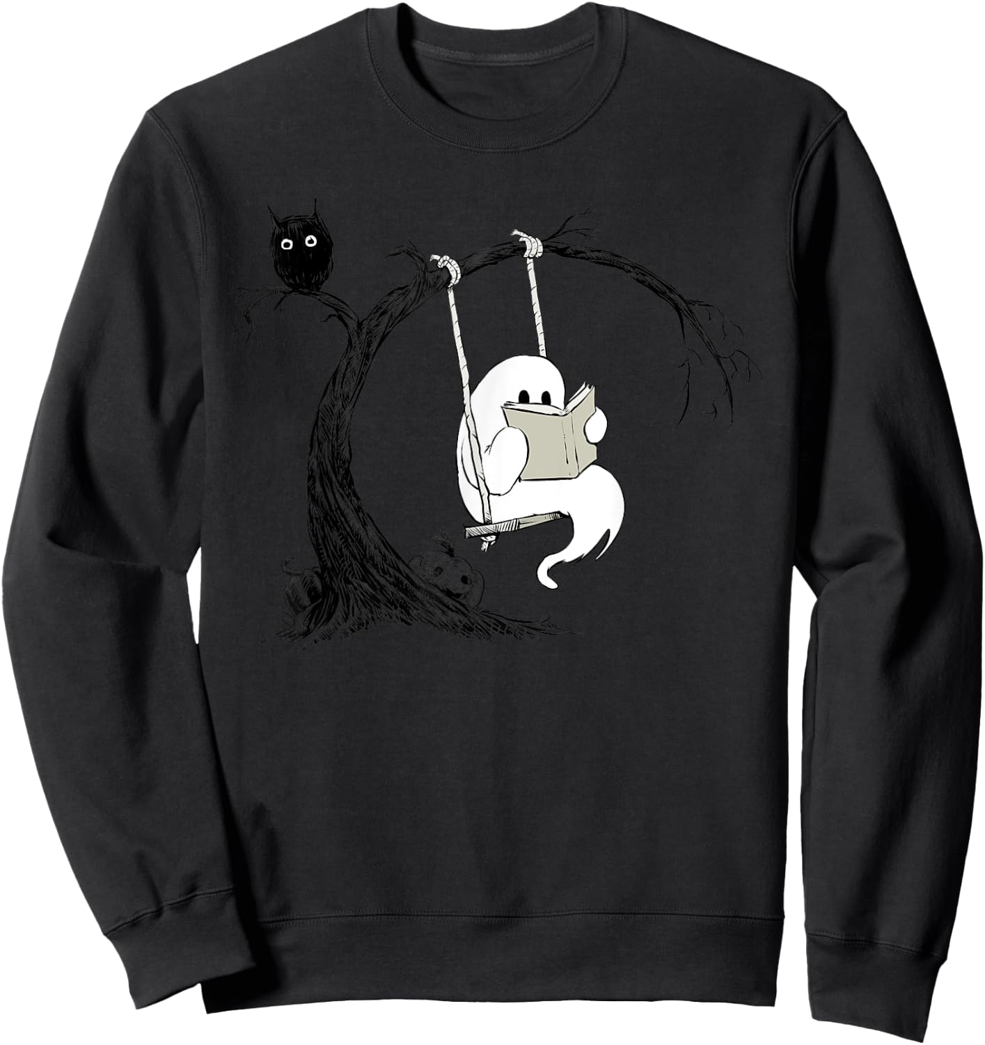 Cute Ghost swinging reading book Halloween ghost costume Sweatshirt - Sweatshirt | Black