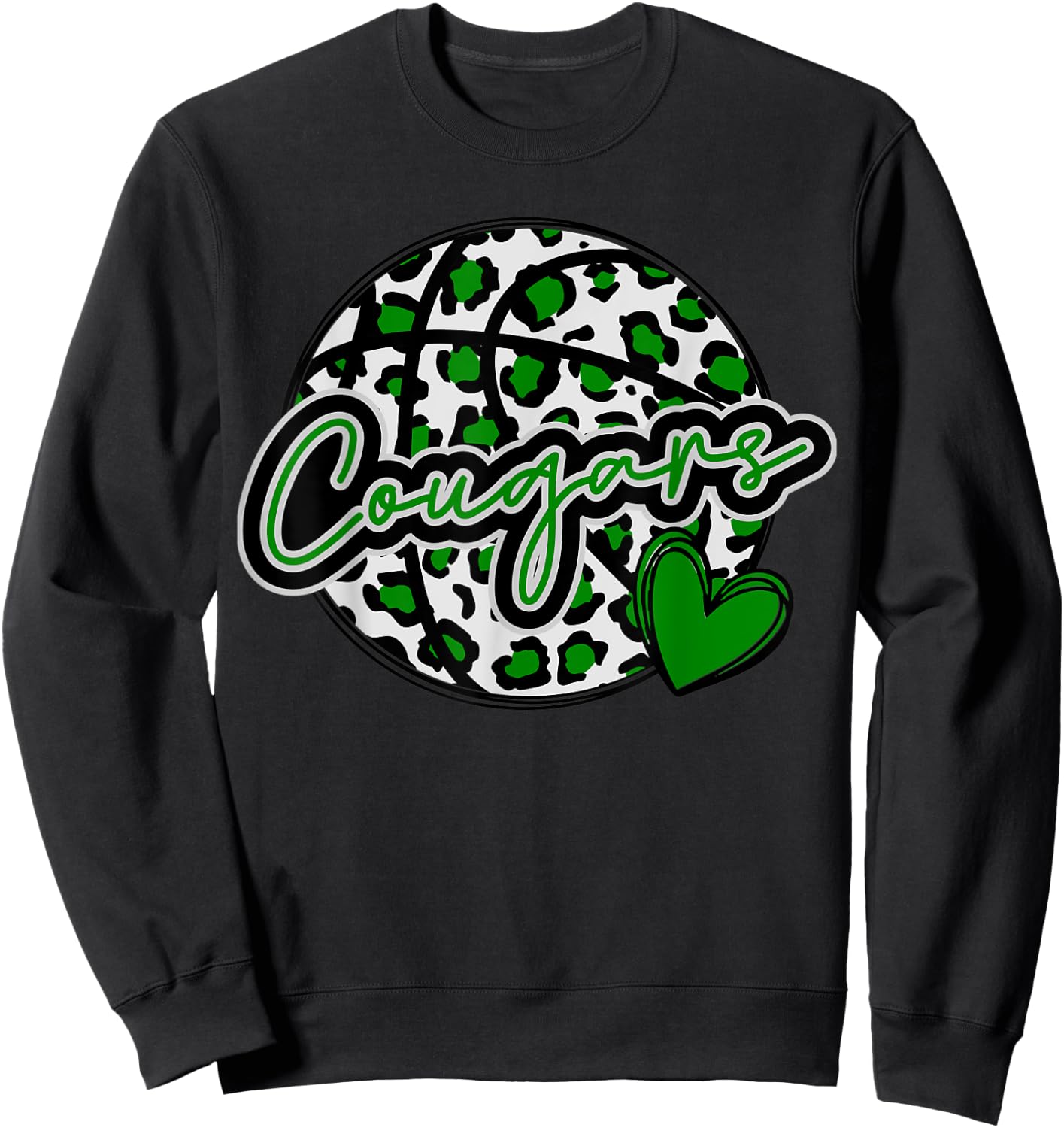Leopard Cheetah Basketball COUGARS Green Spirit Game Sweatshirt - Sweatshirt | Black