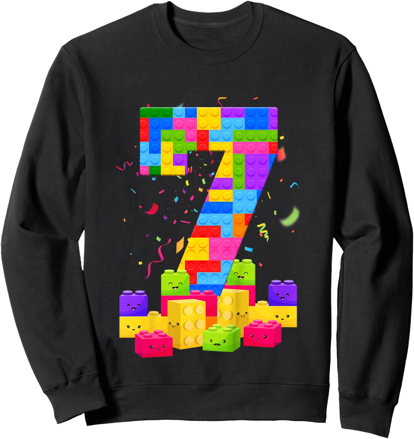 7 Years Old Builder Boy Girl Building Blocks 7th Birthday Sweatshirt - Sweatshirt | Black
