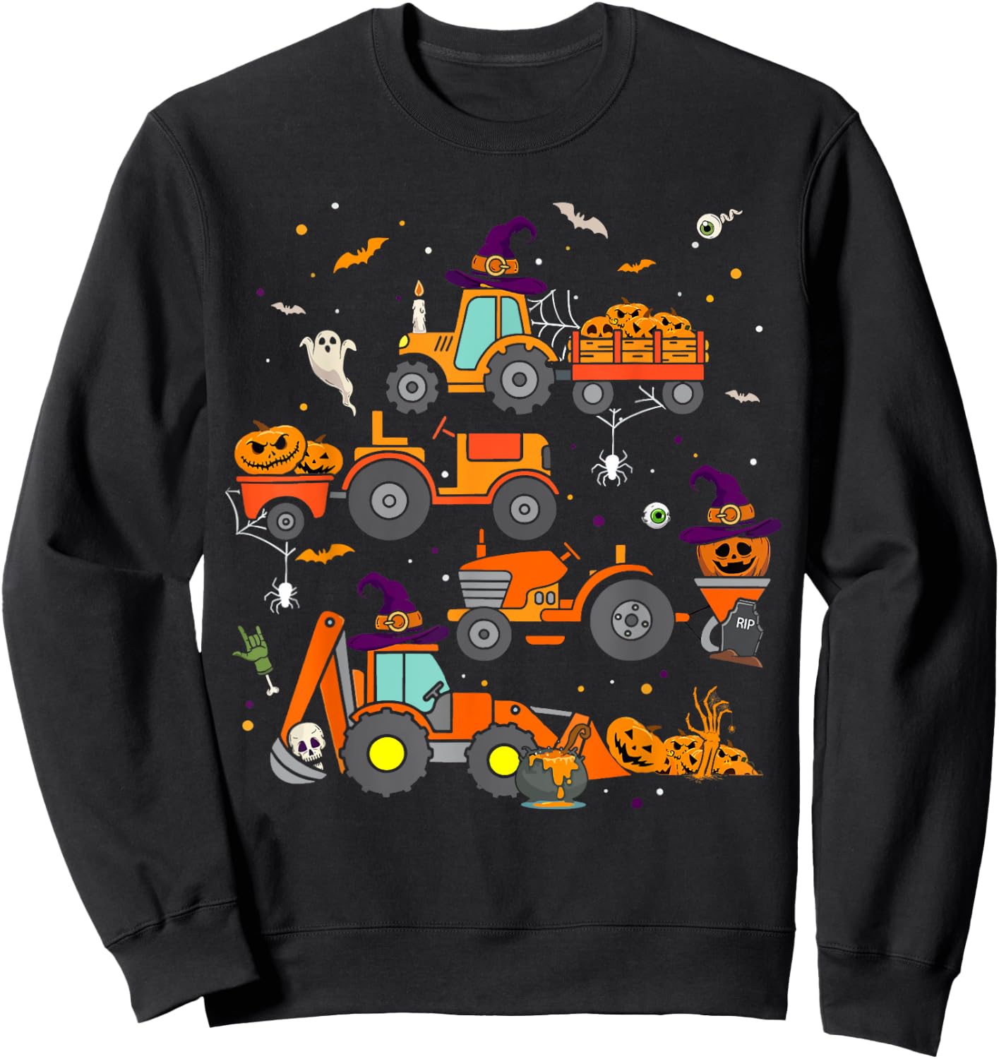 Toddler Halloween Shirt Tractor Ghost Pumpkin Kids Boys Sweatshirt - Sweatshirt | Black