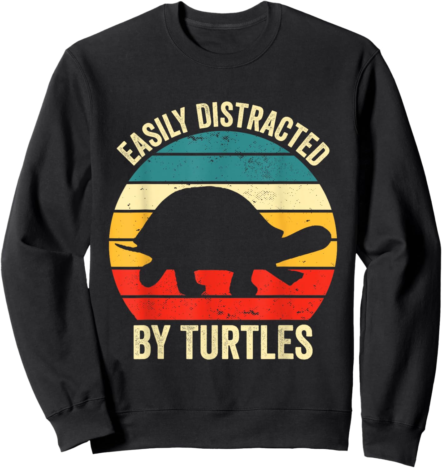 Turtle Easily Distracted By Turtles Sea Vintage Kids Lover Sweatshirt - Sweatshirt | Black