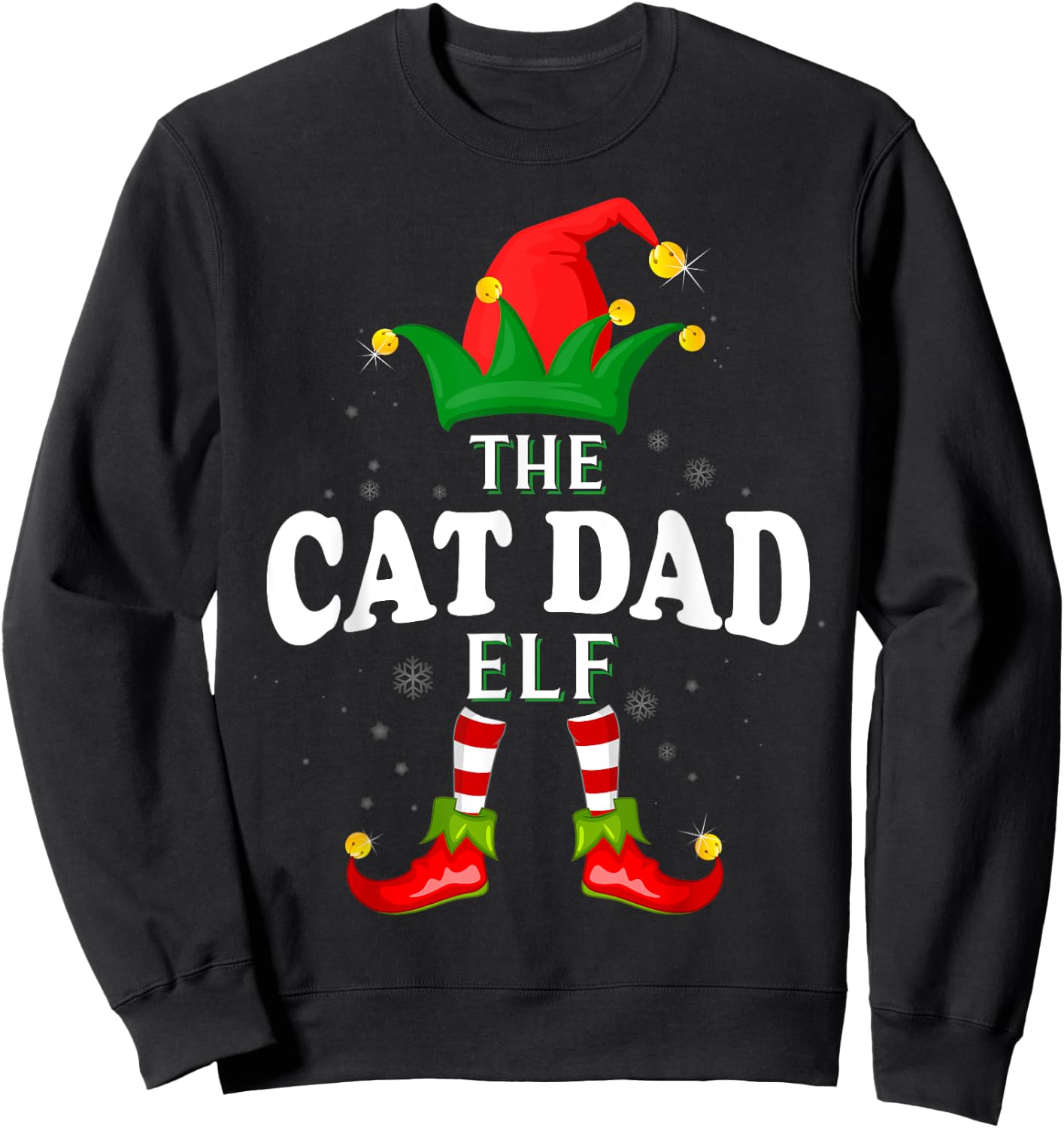 Xmas Cat dad Elf Family Matching Christmas Pajama Sweatshirt - Sweatshirt | Black