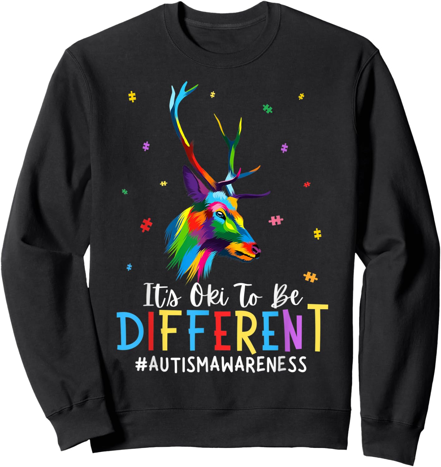 Funny Autism Awareness It's Oki To Be Different Deer Kid Sweatshirt - Sweatshirt | Black