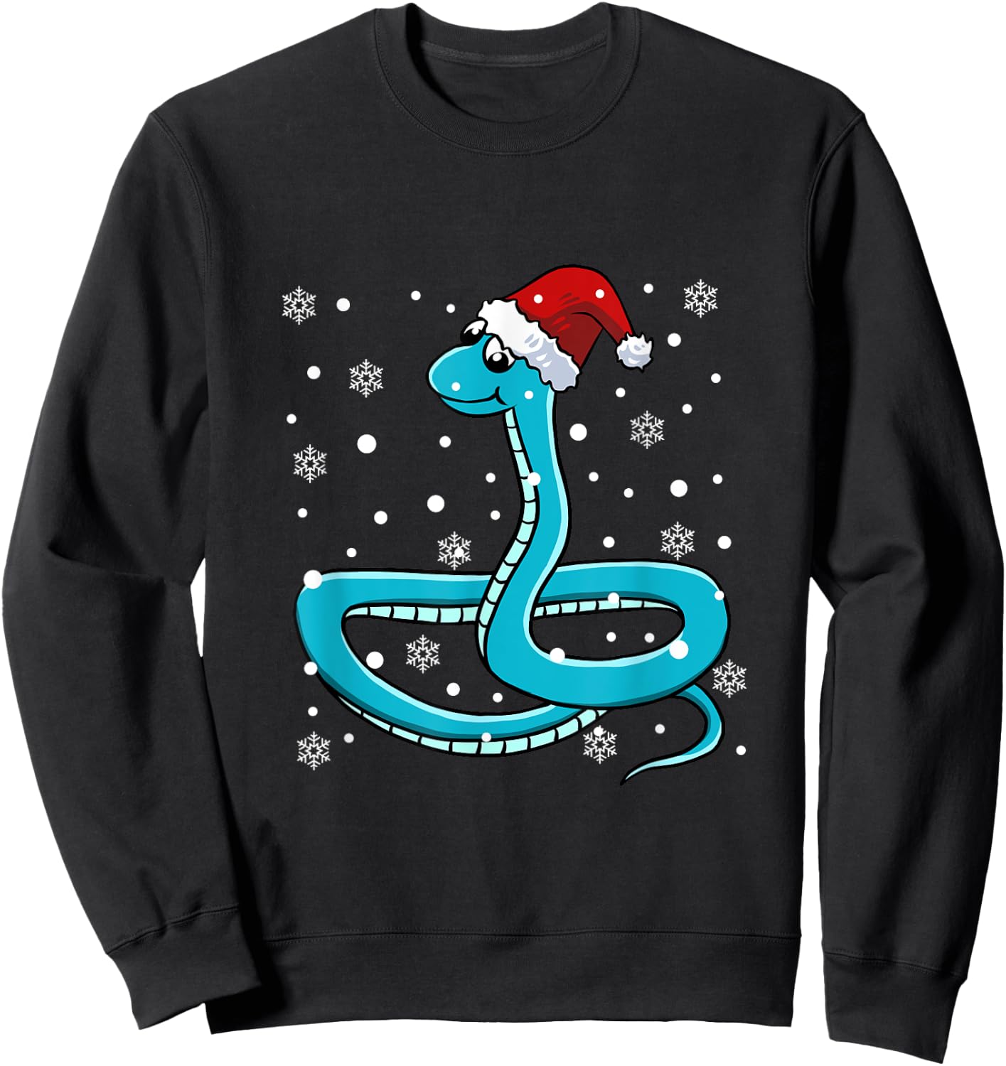 Snake Santa Hat Christmas Pajama Cute Animal Snowflakes Xmas Sweatshirt - Sweatshirt | Black