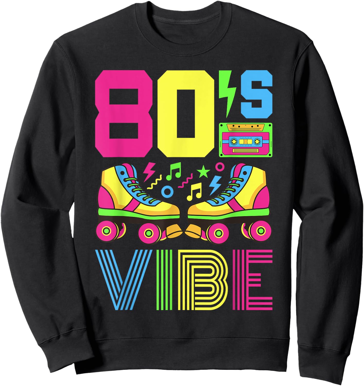 80s Themed Clothes & Outfits Girls Kids 80s Vibe 1980s Fashion Theme Party Outfit Eighties Costume Black Classic Fit Short Sleeve Small Sweatshirt - Sweatshirt | Black
