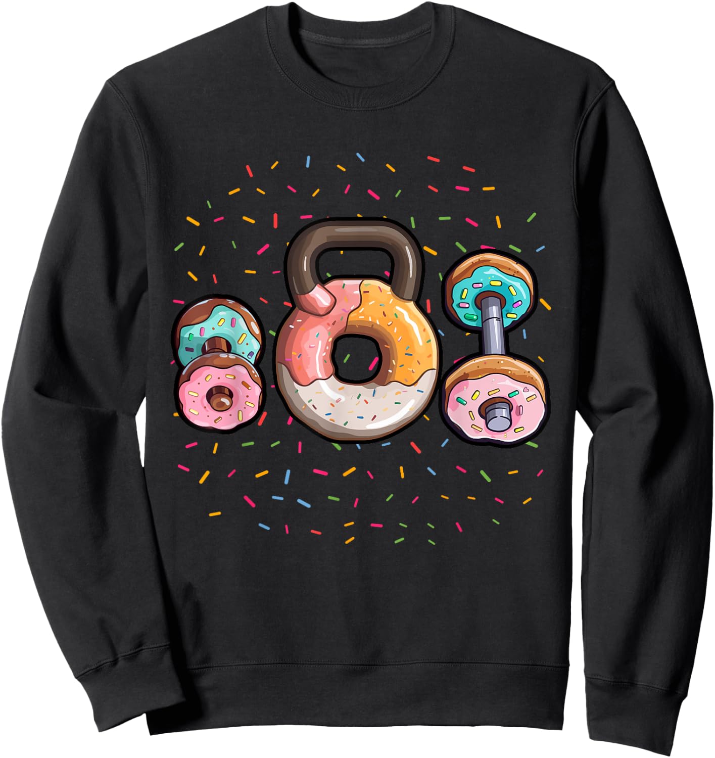 Kettlebell Donut Shirt Funny Gym Shirt Gym Fitness Doughnut Sweatshirt - Sweatshirt | Black