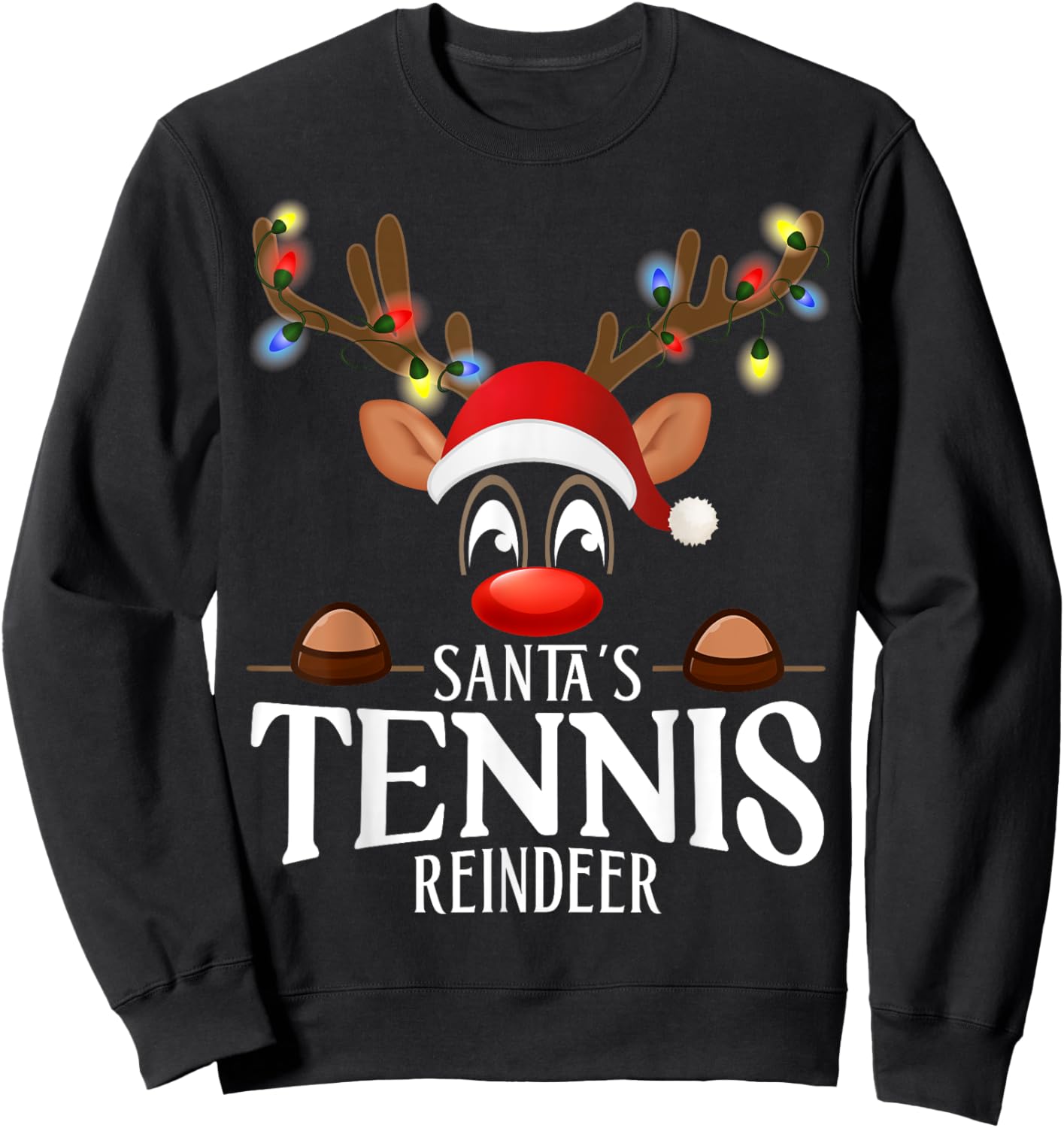 Santa's Tennis Reindeer Funny XMas Matching PJS Sweatshirt - Sweatshirt | Black