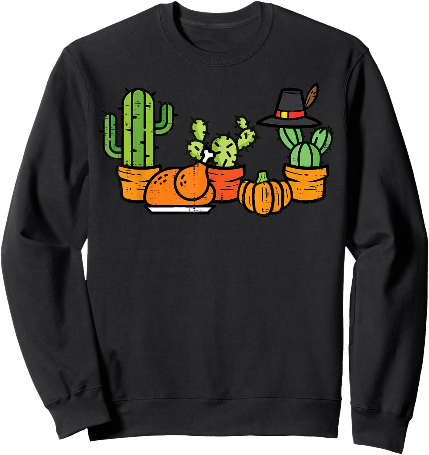 Thanksgiving Cactus Turkey Day Succulent Plant Women Kid Men Sweatshirt - Sweatshirt | Black