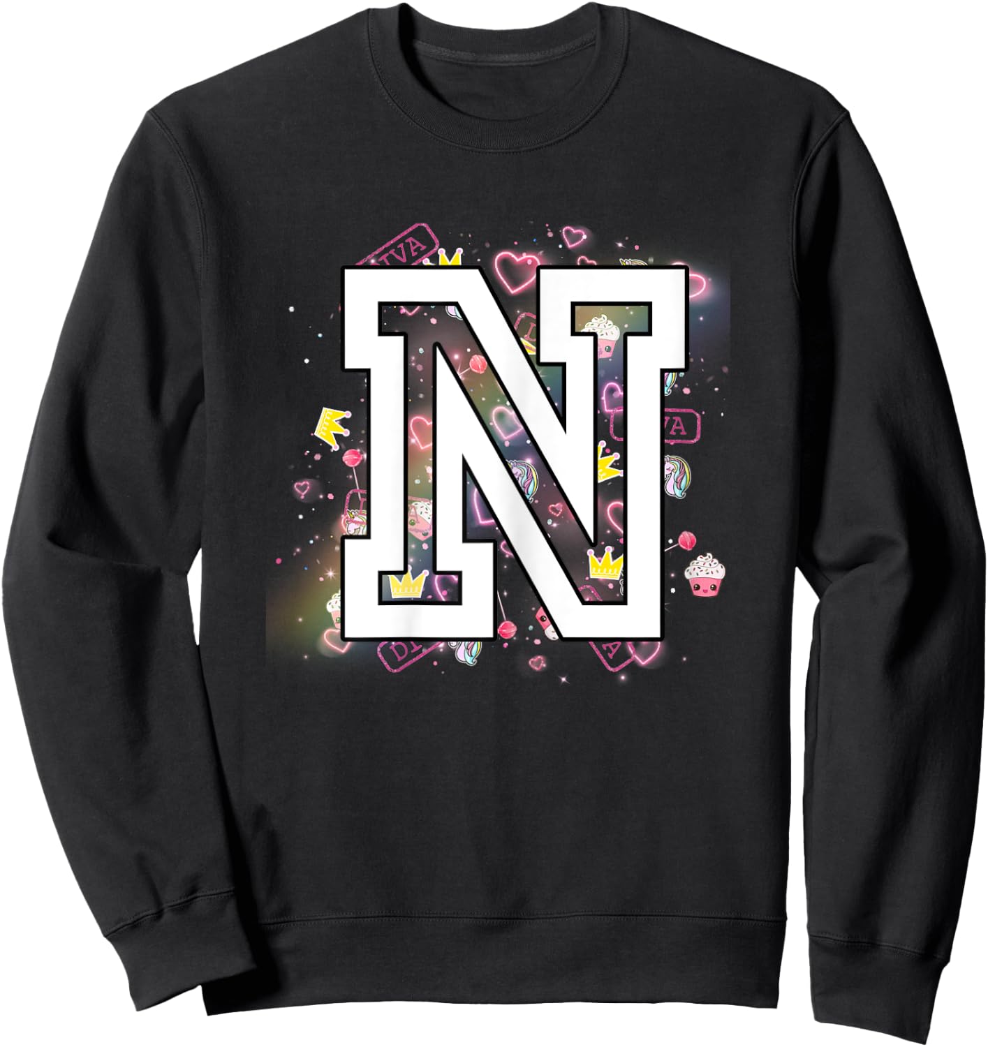 Kids Letter N Clothing For a Girl Who's Name Starts With N Sweatshirt - Sweatshirt | Black