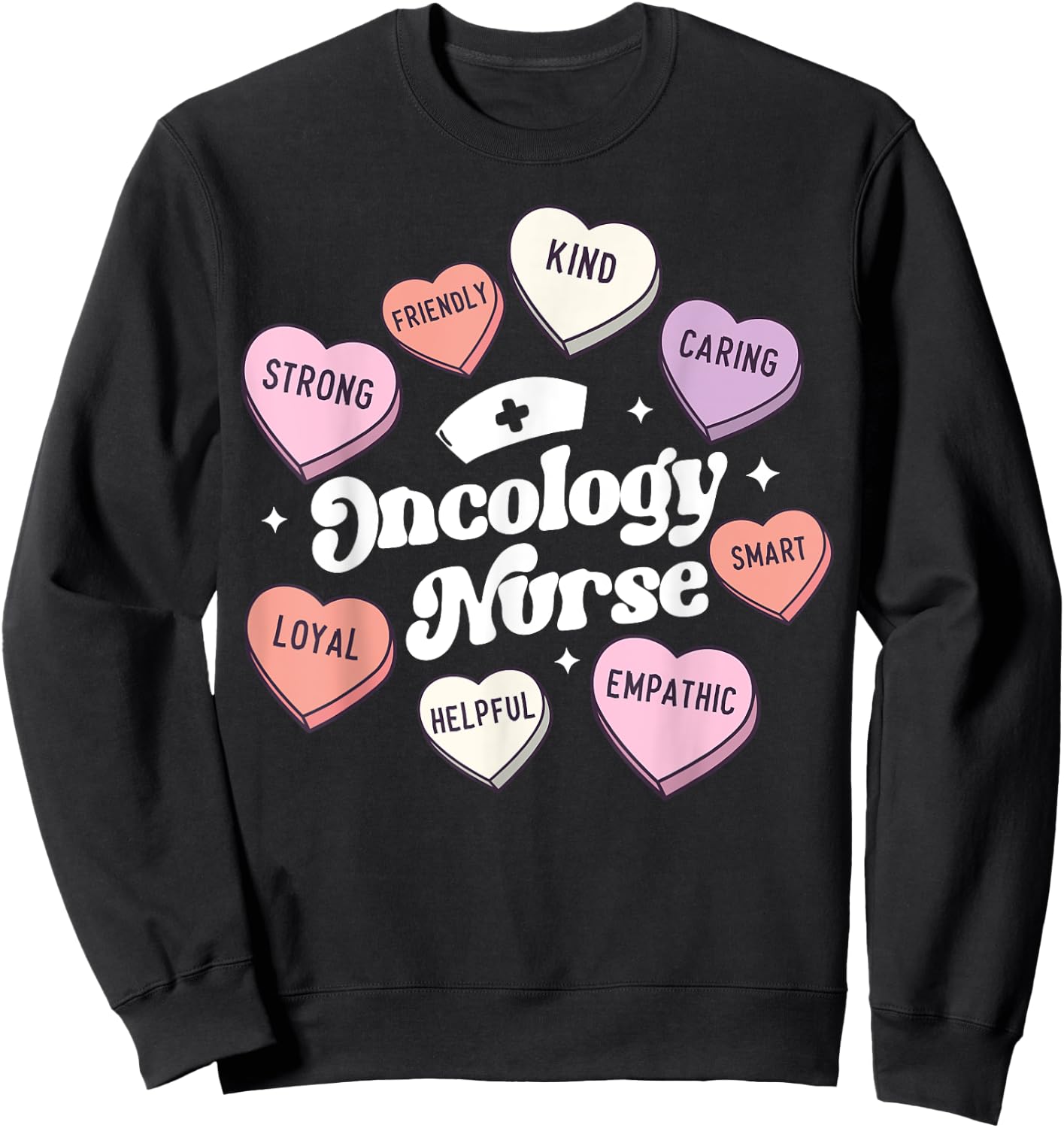Valentines Day Oncology Nurse Cancer Support Groovy Hearts Sweatshirt - Sweatshirt | Black