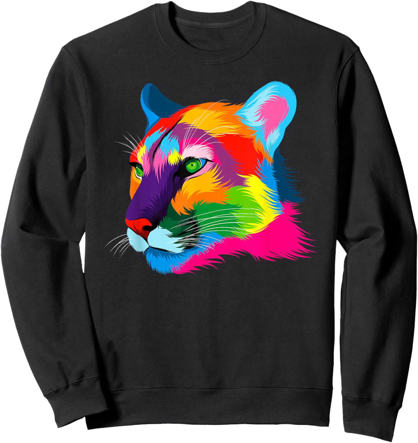 Puma Cougar Head Colorful Art Animals Watercolor Painting Sweatshirt - Sweatshirt | Black