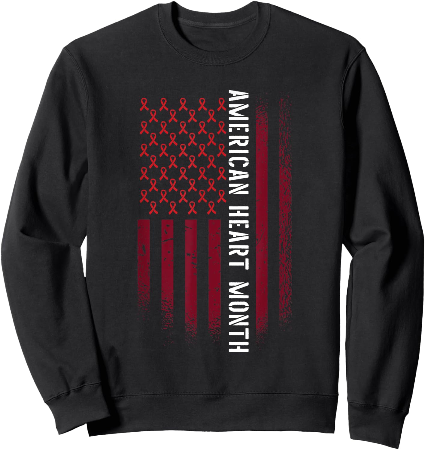 American Heart Month Cardiovascular Health Awareness Flag Sweatshirt - Sweatshirt | Black