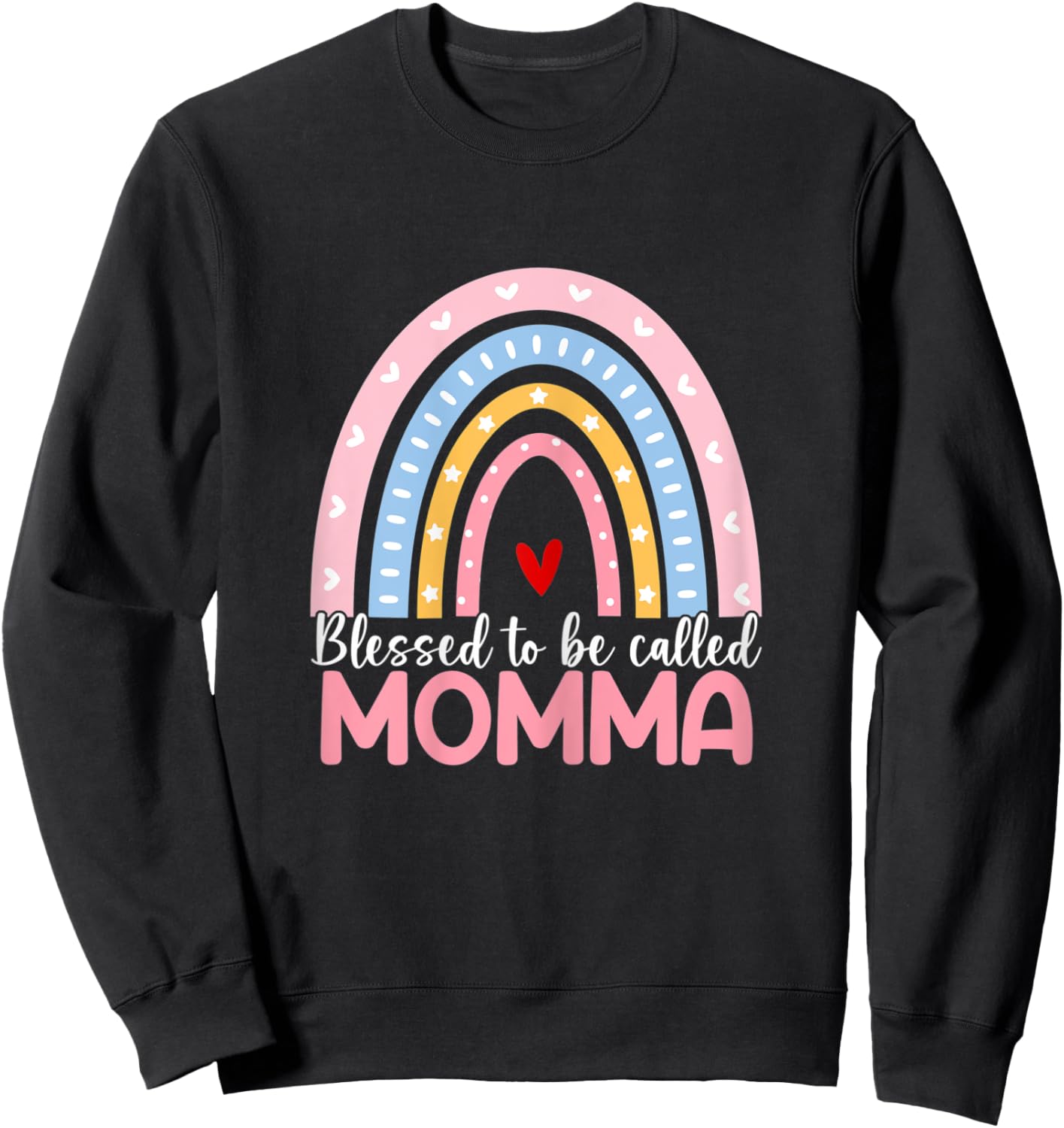 Mother's Day Blessed To Be Called Momma Boho Rainbow Momma Sweatshirt - Sweatshirt | Black
