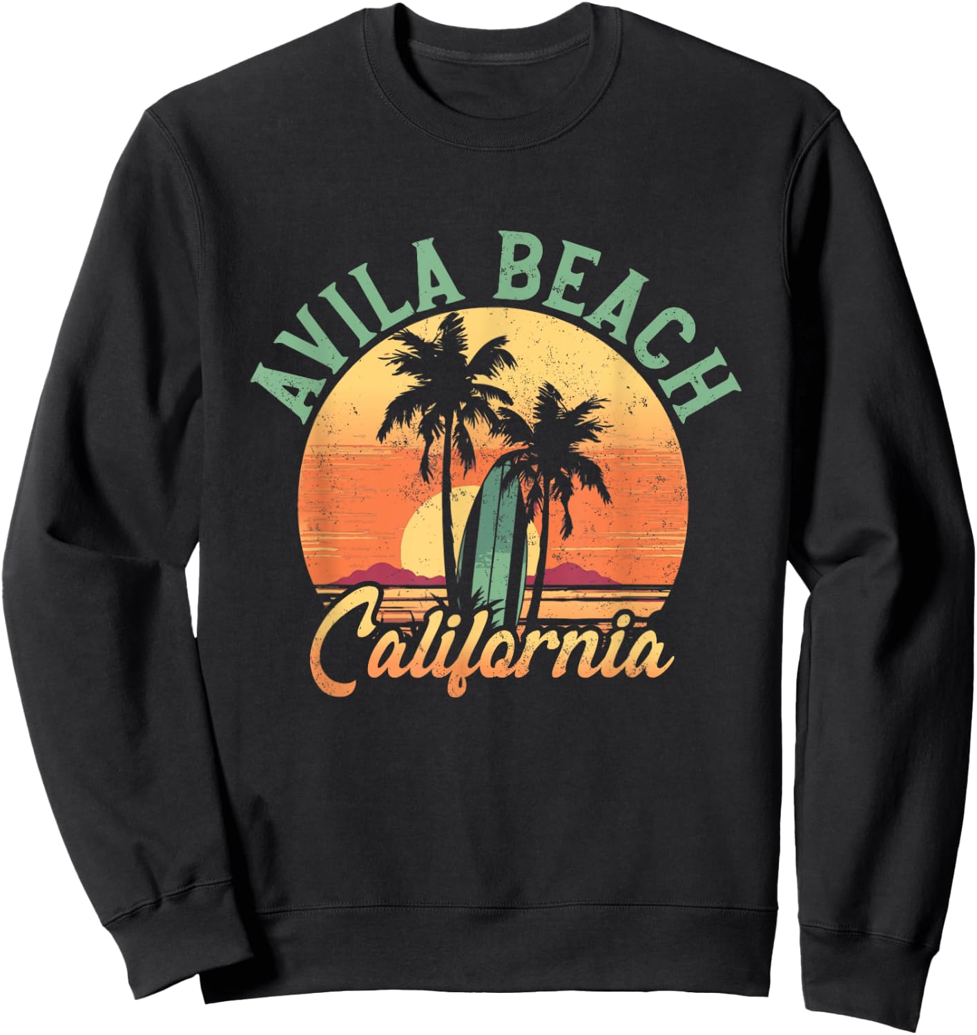 Avila Beach California Retro Surfer Vintage Beach Men Women Sweatshirt - Sweatshirt | Black