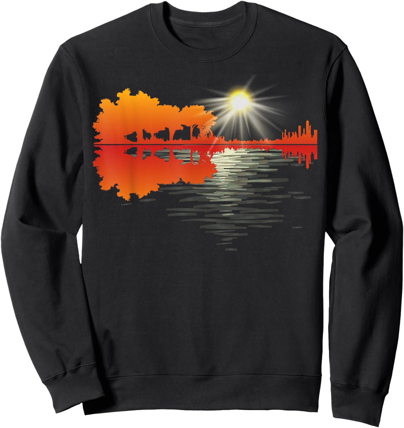 Nature Guitar Lake Shadow Love Guitar Musician Guitar lover Sweatshirt - Sweatshirt | Black