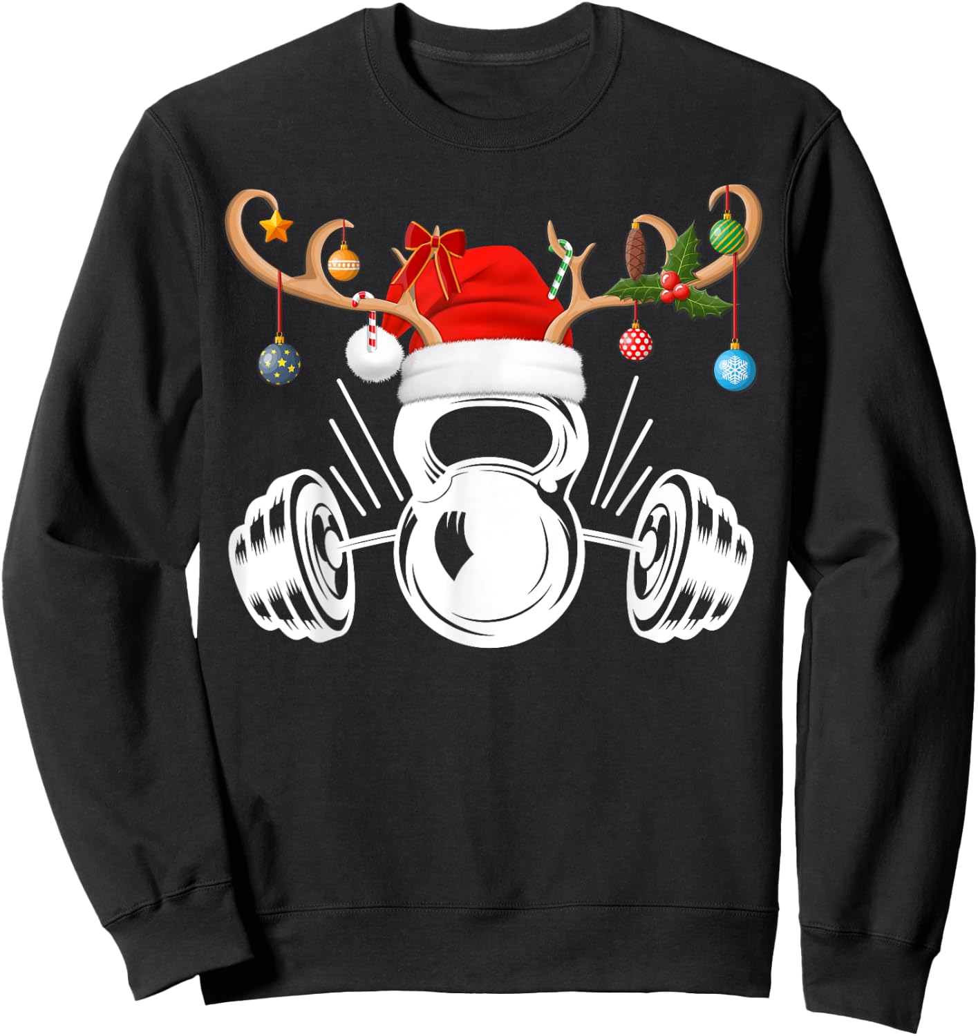 Funny Reindeer Santa Hat Weightlifting Fitness Christmas Sweatshirt - Sweatshirt | Black