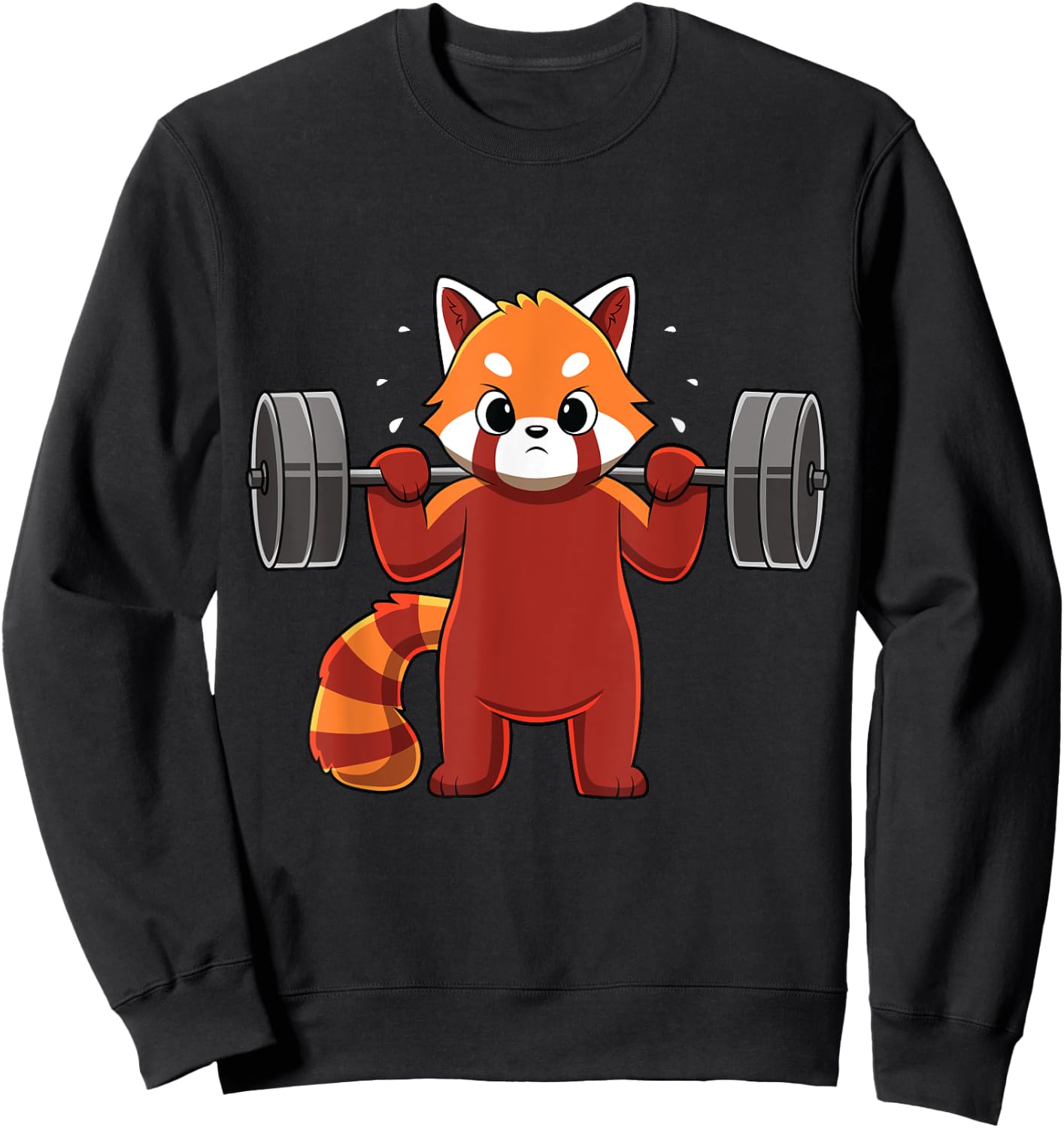 Kawaii Red Panda Weightlifting Funny Fitness Gym Sweatshirt - Sweatshirt | Black